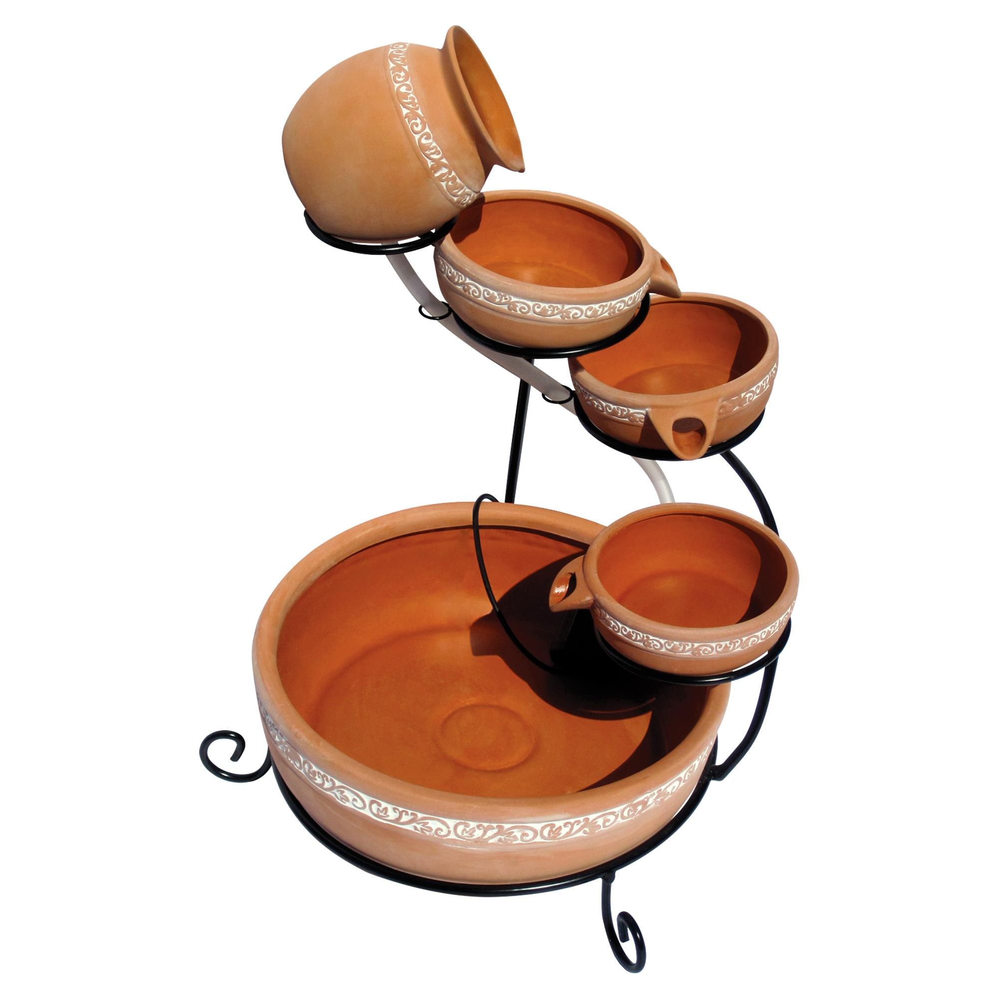 KoolScapes CSFK-5 18-in H Clay Solar Powered Tiered Outdoor Fountain Pump Included