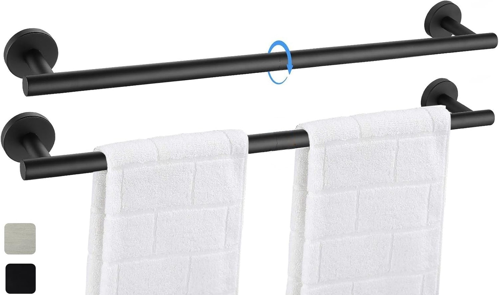 LILILIAN FMY  24 Inch Towel Bar 2 Pack Matted Black Stainless Steel Rustproof Wall Mount Bathroom Kitchen Hand Towel Holder