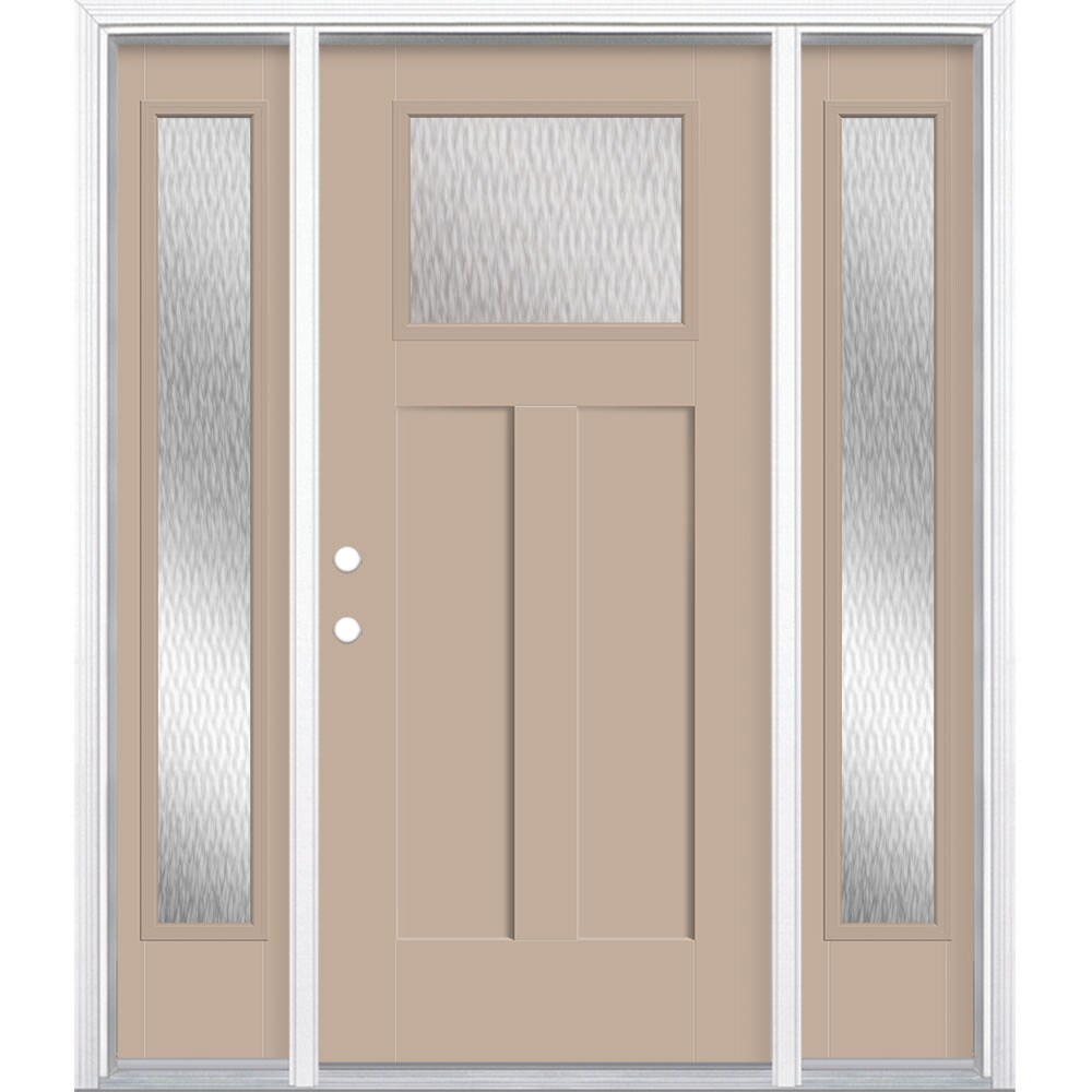 Masonite 627936 64-in x 80-in x 4-9/16-in Fiberglass Craftsman Right-hand inswing Sandy Shore Painted Prehung Front Door with Sidelights with Brickmould Insulating core