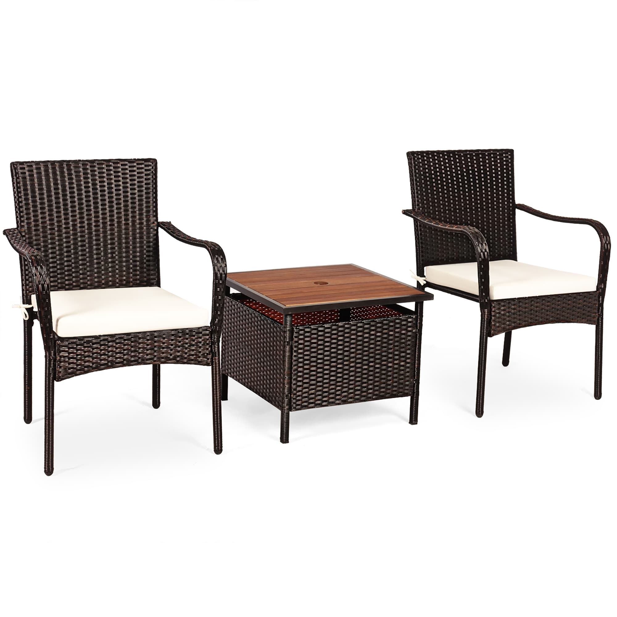 BABOOM BOM-0822-CO 3 -Piece Rattan Patio Conversation Set with Off-white Cushions