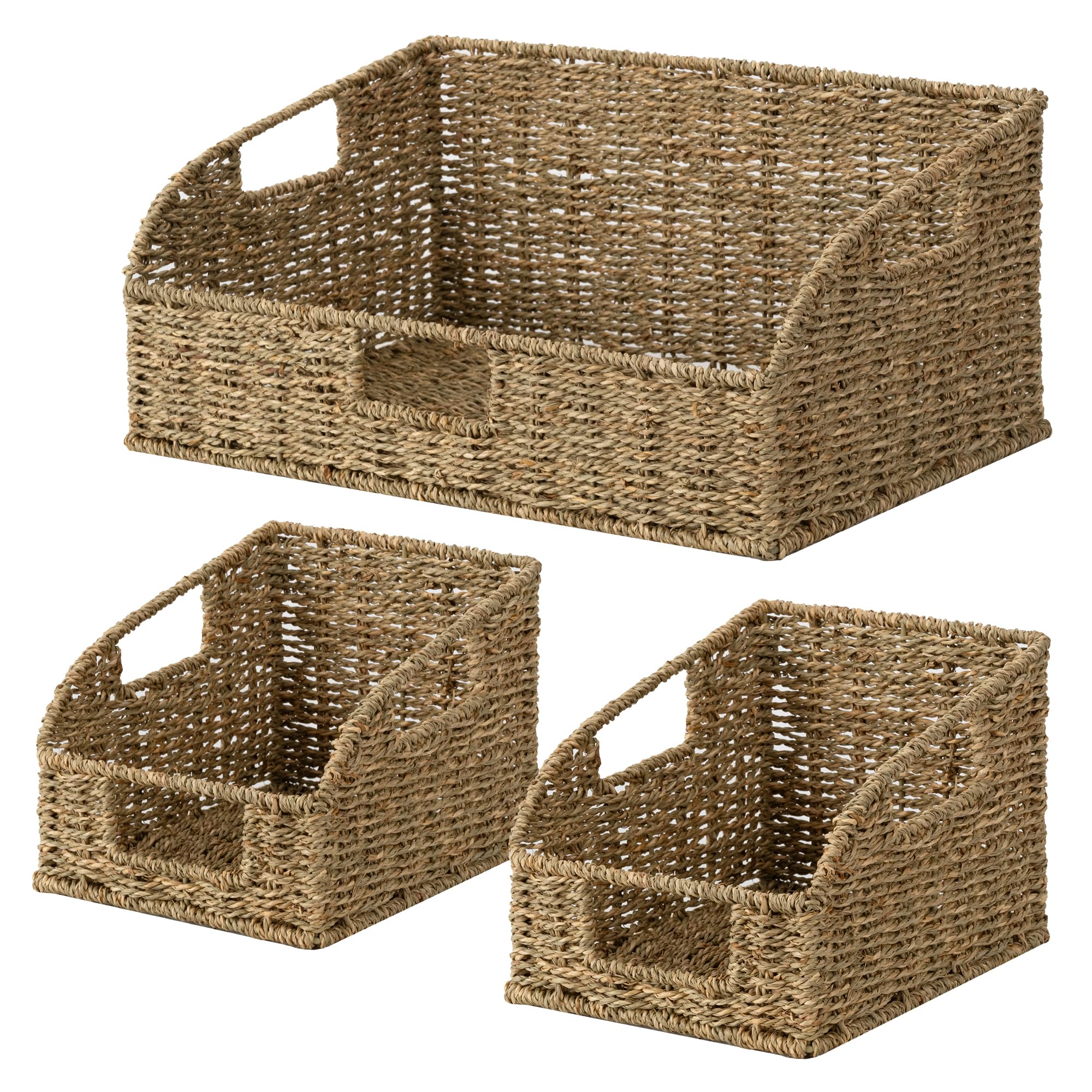 AKSCYZM  Seagrass Pantry Storage Baskets Wicker Baskets with Built-in Handles Handwoven Shelf Baskets for Organizing Pantry Organizers and