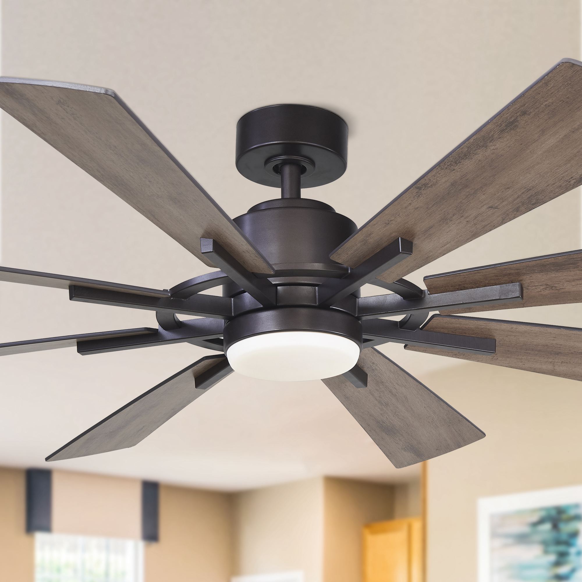 60-in Oil Rubbed Bronze with Dark Brown Blades Integrated LED Indoor/Outdoor Ceiling Fan with Light and Remote (8-Blade) | - Parrot Uncle F8217110V