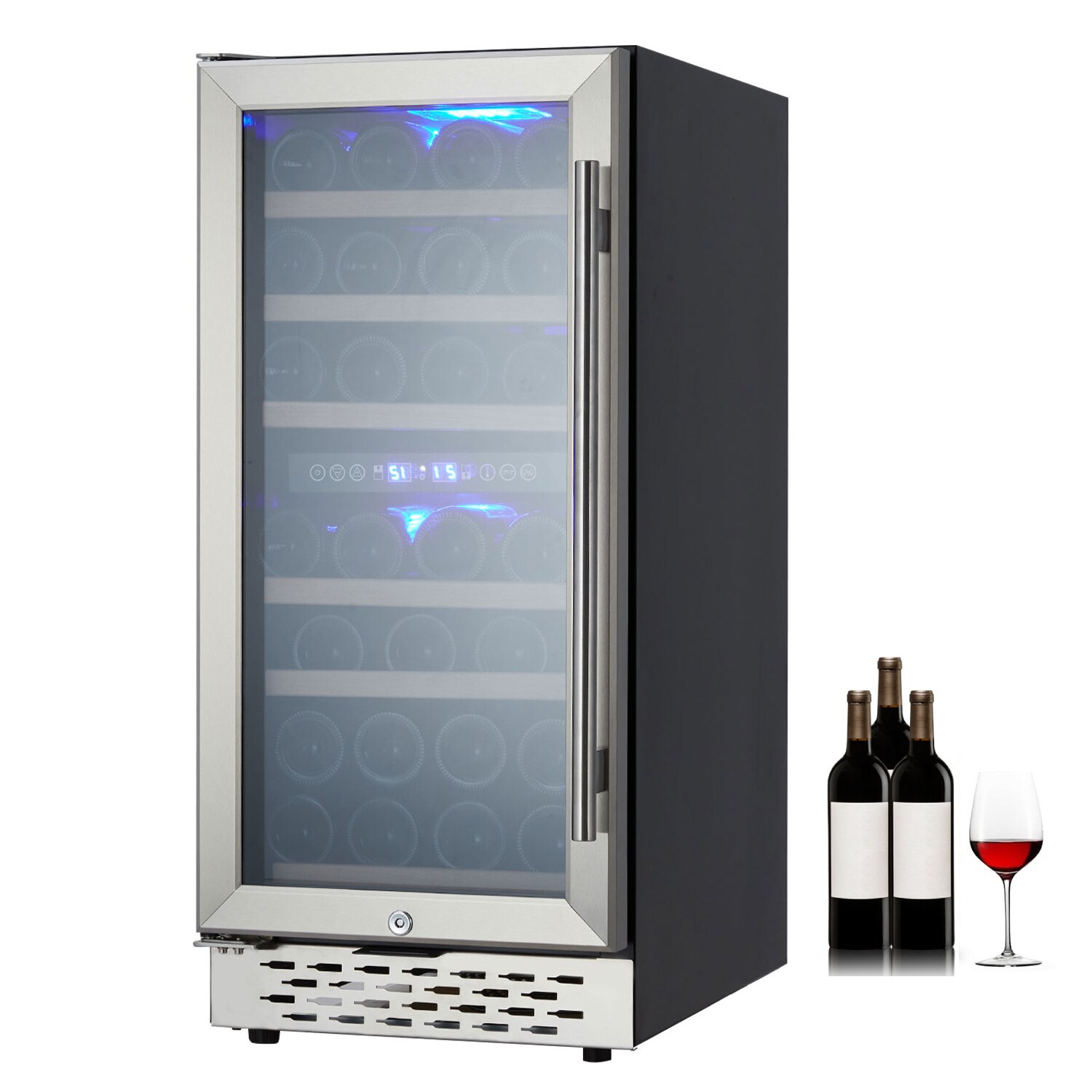 Der Rose LMXPHO-12NM-0912YESA 28 Bottle Small Wine Fridge with Dual Zone and Digital Temperature Control for Home Black
