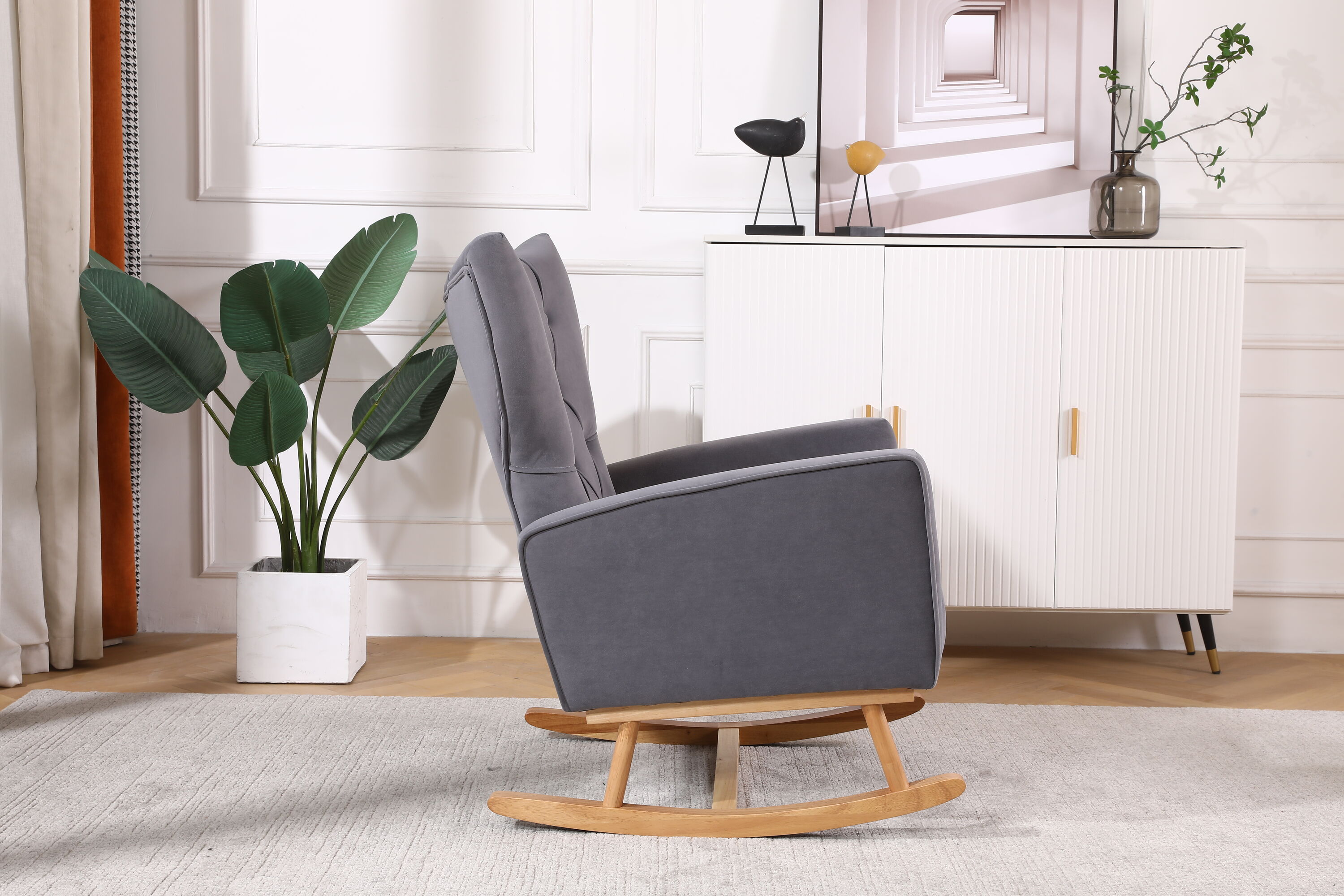 Mondawe Modern Grey Velvet Accent Rocking Chair with Ergonomic Design ...
