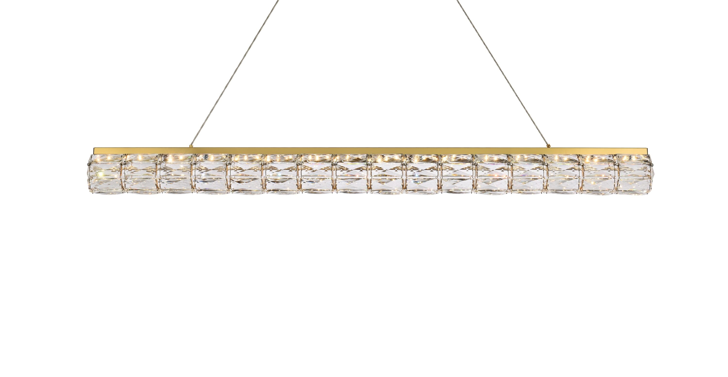Gold and Clear Crystal LED Linear Pendant Light