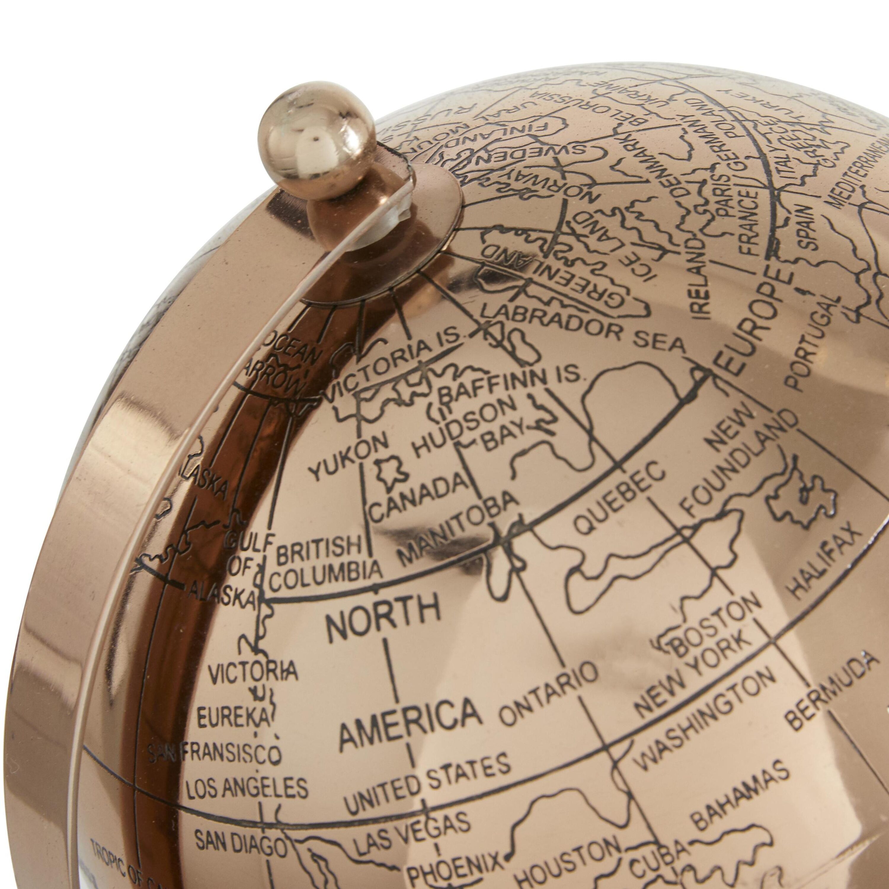 Elegant Rose Gold Aluminum Tabletop Globe, 11" High