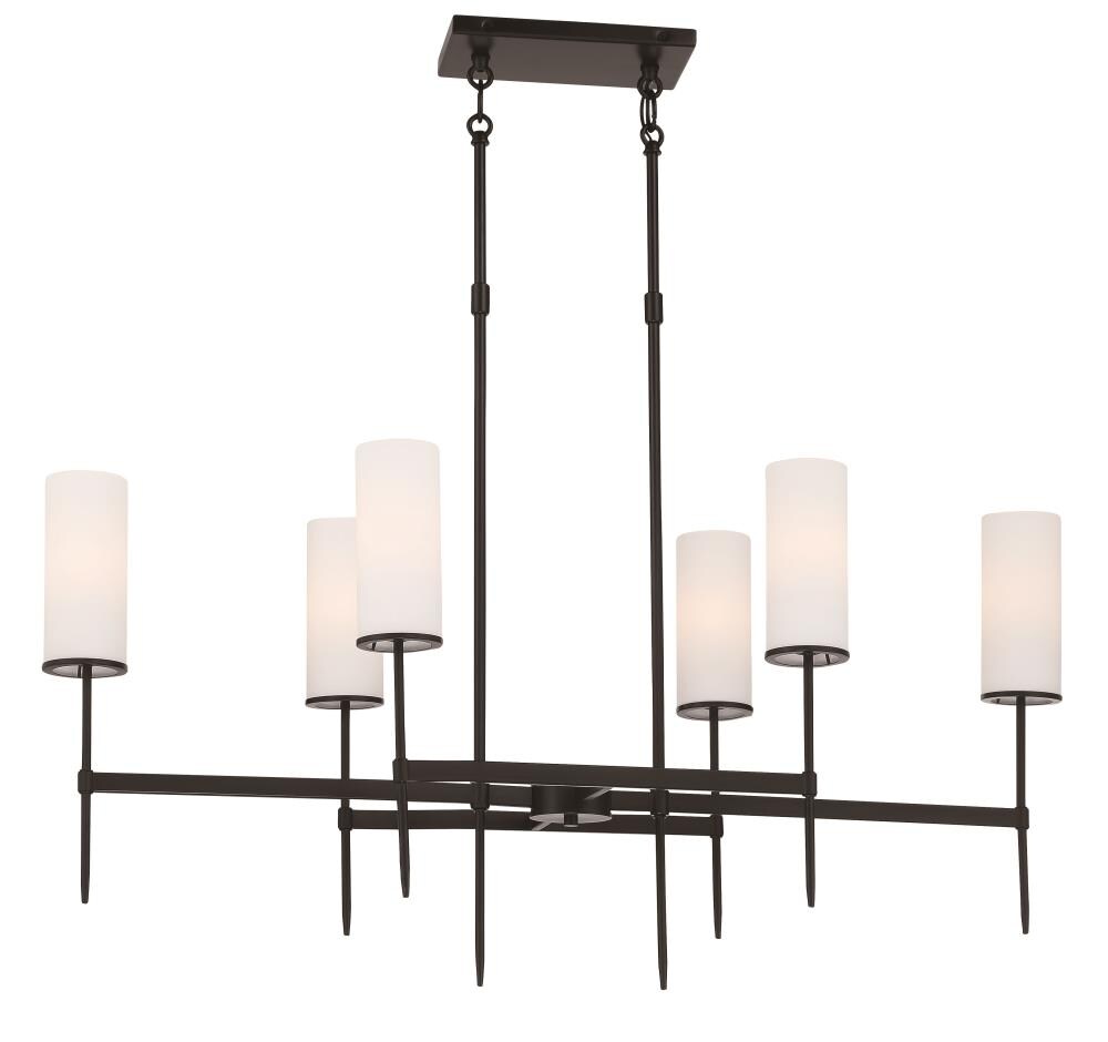 Coal Finish 6-Light Tapered Candle Chandelier with Etched White Glass