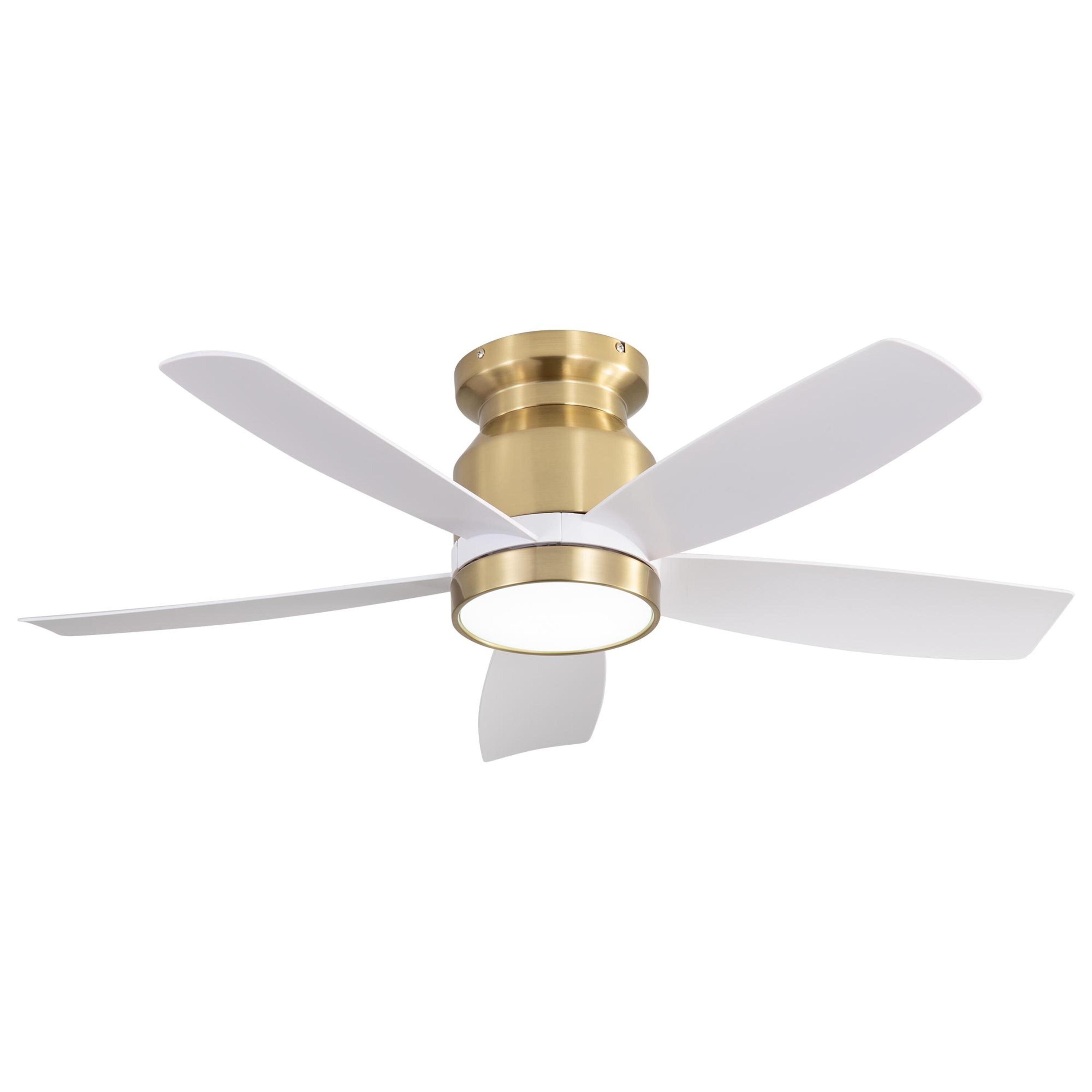 Bayfeve BFKS-42599-CF Adjustable Speed 42-in Color-Changing Integrated LED Outdoor Flush Mount Gold with White ABS Blades Ceiling Fan With Light and Remote ( 5 -Blade )