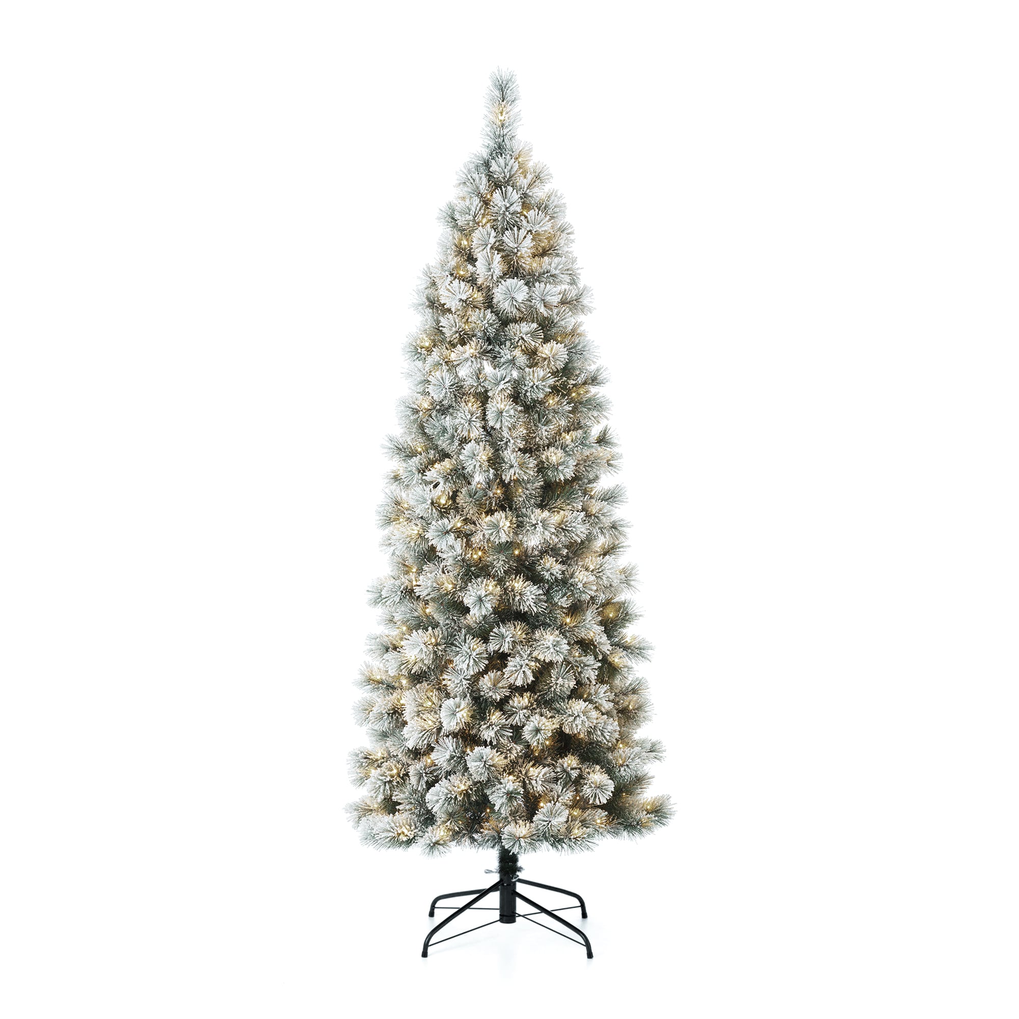 Glitzhome 7.5-ft Pre-lit Pencil Flocked Artificial Christmas Tree with ...