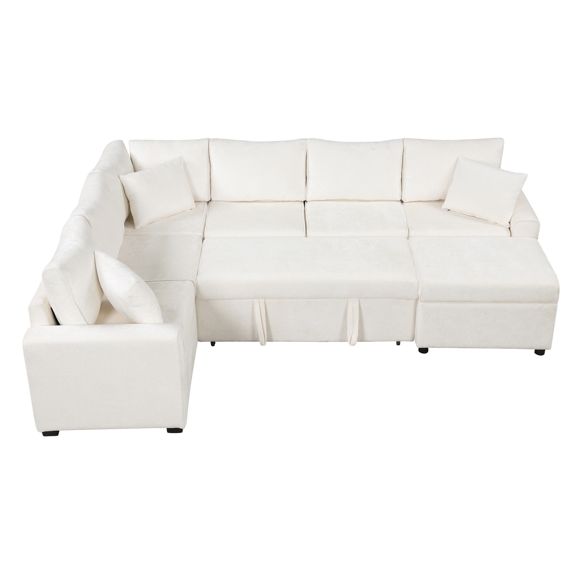 Bybafun YA3700480 112.2-in Modern Beige Chenille 6+ -seater Reclining Sleeper
