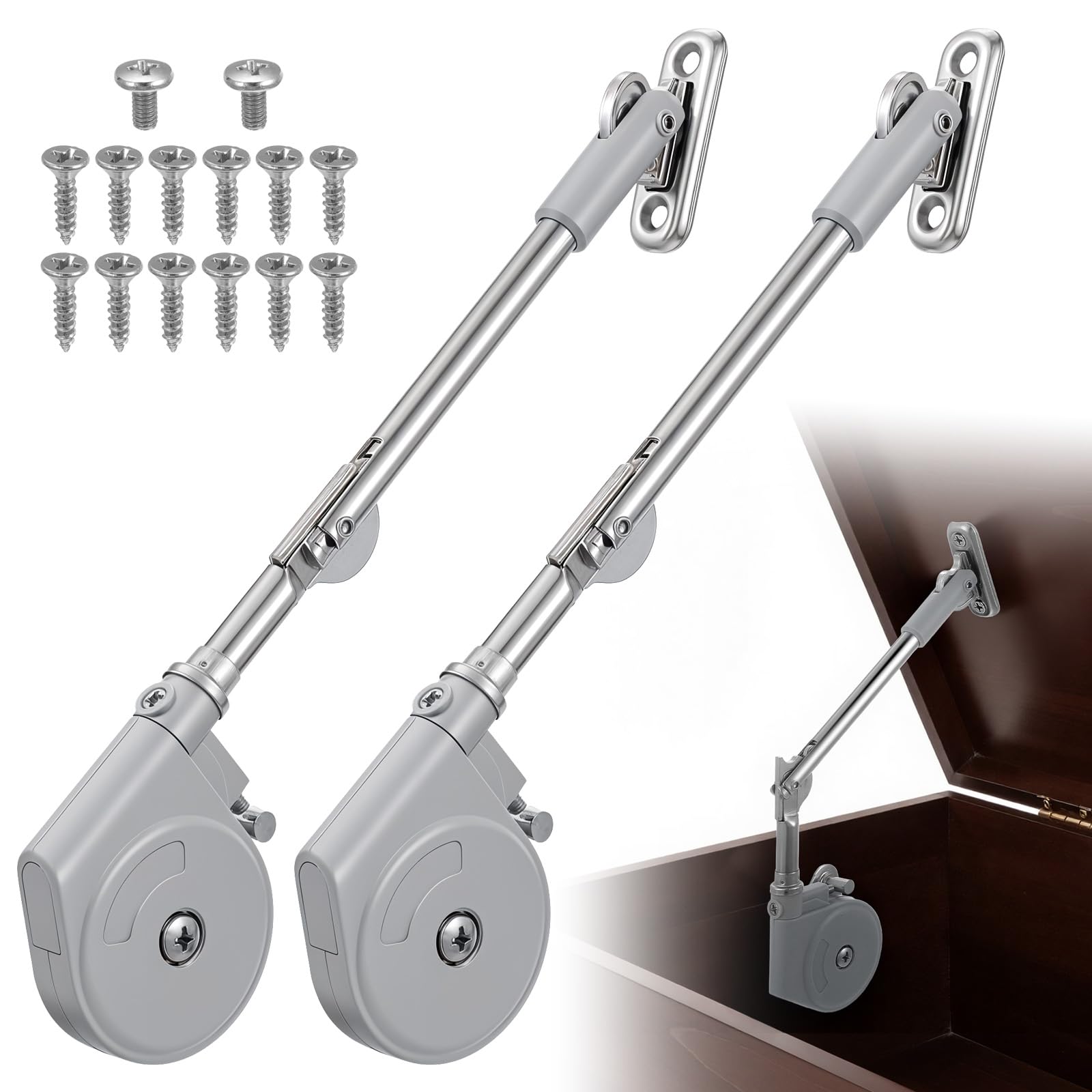 LILILIAN FMY  2 Pack Lid Support for Toy Box Upward Top Opening Flap Gas Split Door Support Rod for Storage Chest Trunk Lid 105 Degree Adjustable