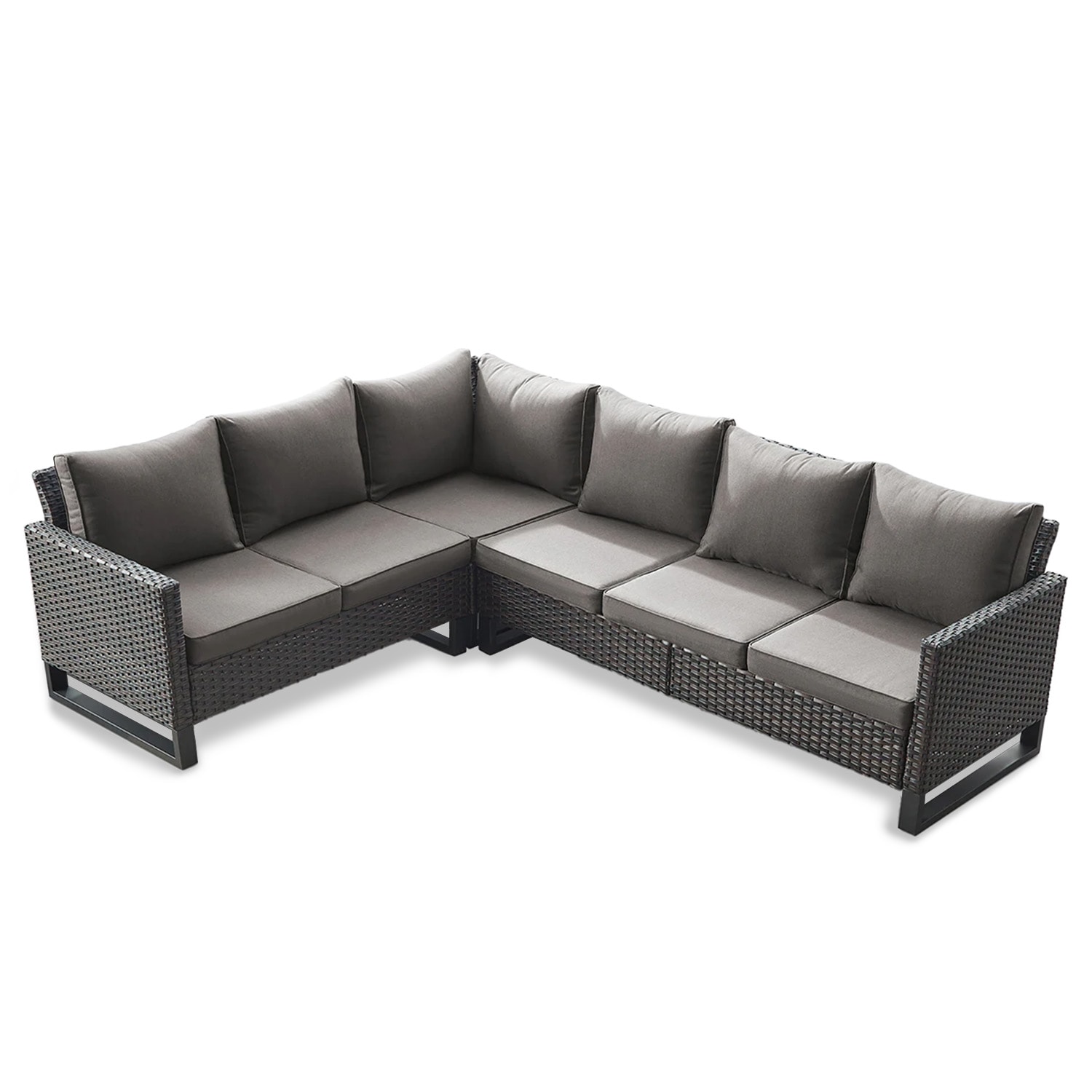 Rilyson FS148150152-3 U-ft Wicker Outdoor Sectional with Gray Cushions and Wicker Frame