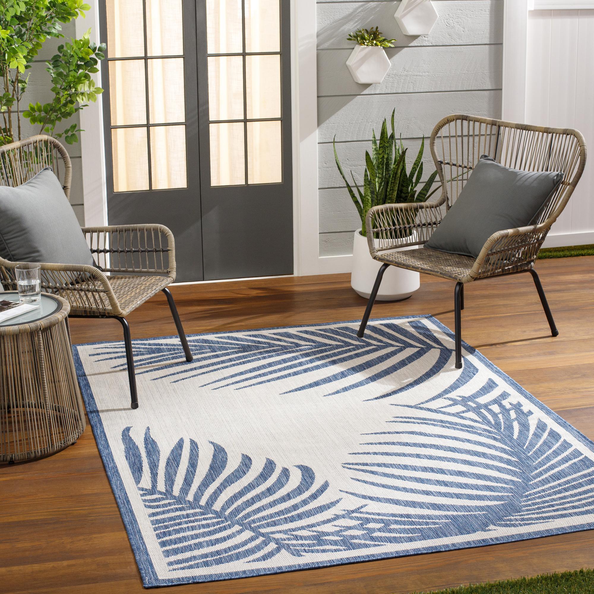 Livabliss LBH2354-679 Long Beach 7 x 9 (ft) Polypropylene Gray/Blue Rectangular Indoor/Outdoor Floral/Botanical Coastal Area rug