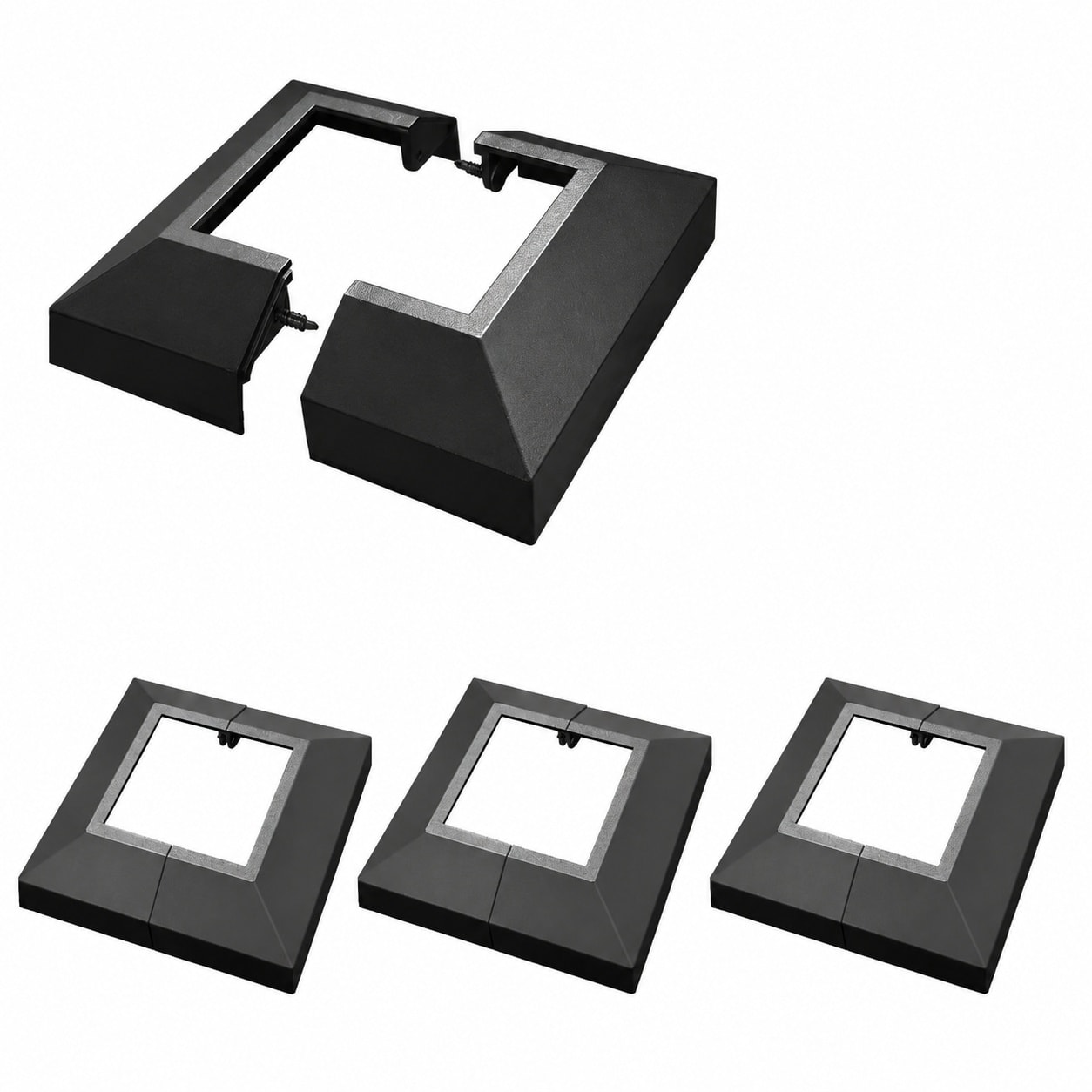 Afoxsos  4 pack aluminum split deck post base cover matte black for 3x3 inch posts solid trim skirt protects porch stair railing fence foot fits