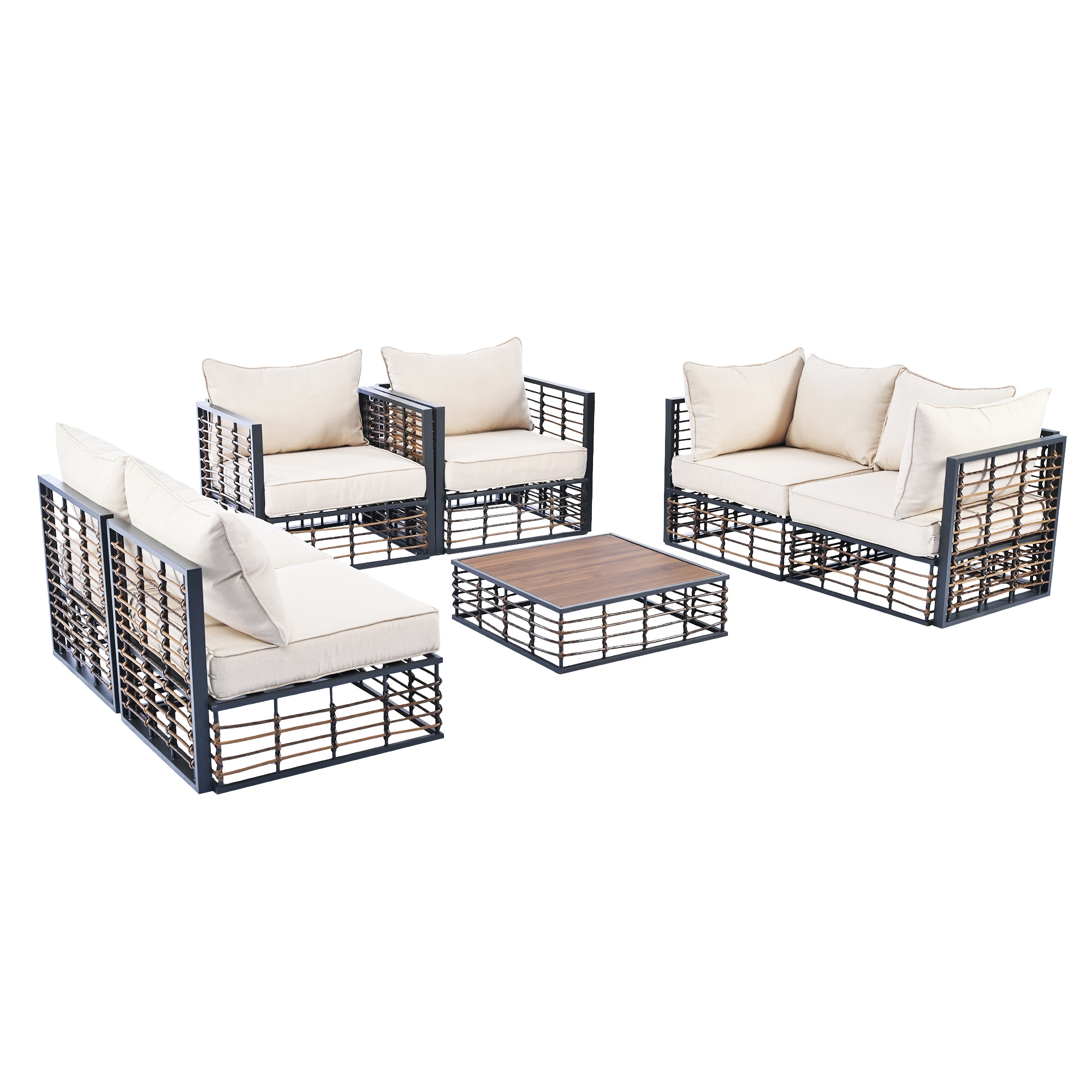 CASAINC BJC-XT5M83NWRZ-BJ24 Patio Sectional Sofa Set 7 -Piece 2 Patio Sofa Conversation Set with White Cushions