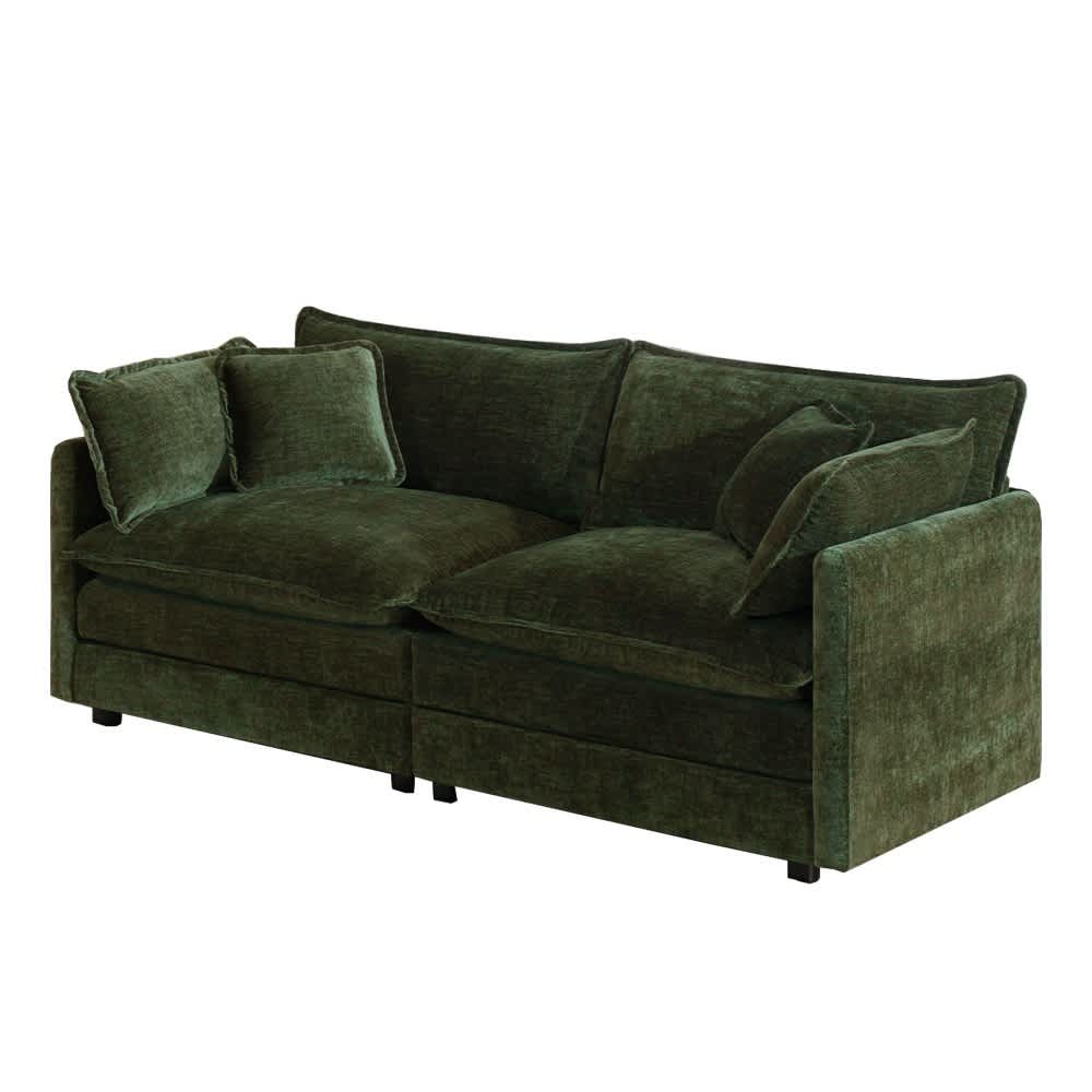 Coolbibila Modern Deep Seat Green Chenille Upholstered 2 Seat Loveseat ...