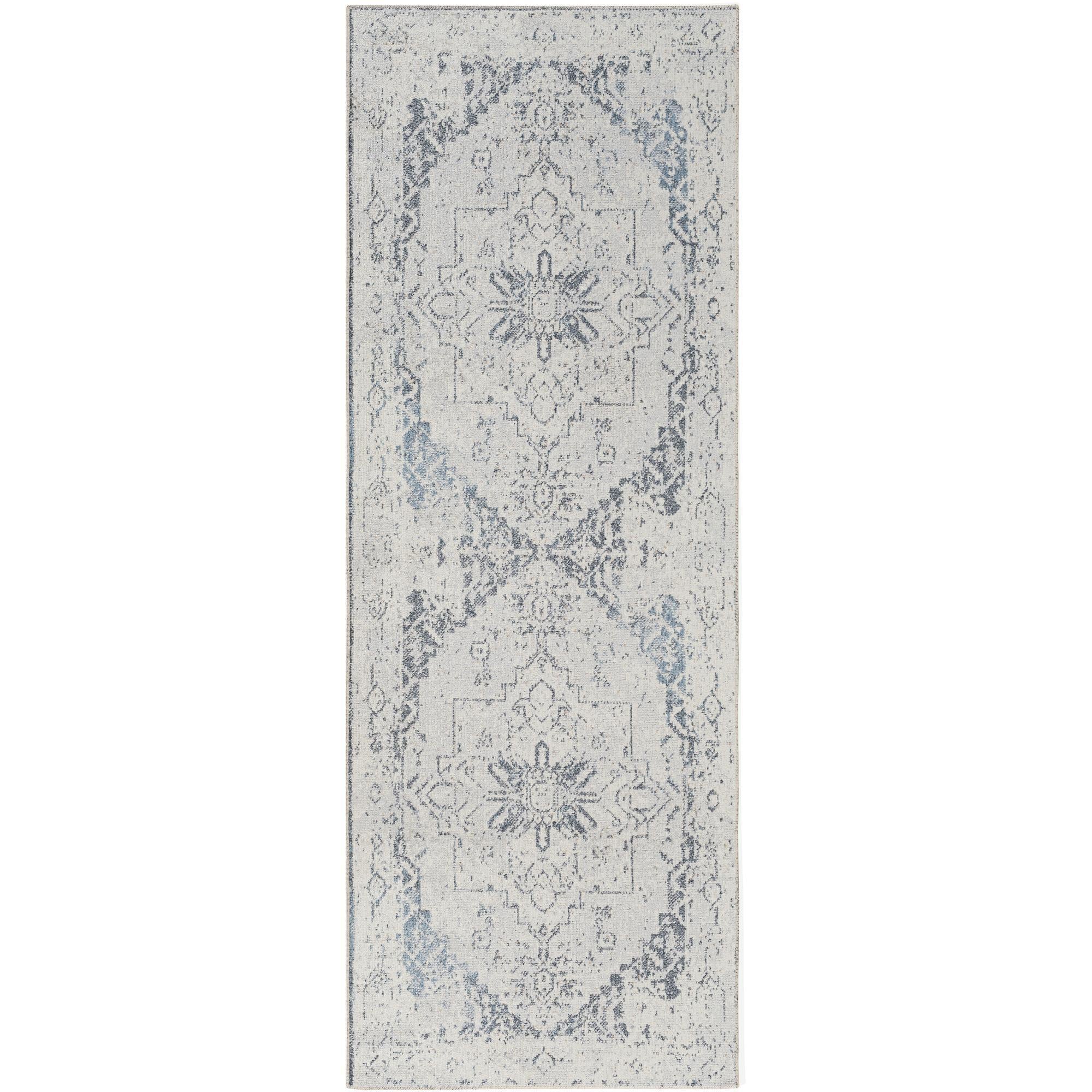 Livabliss LLL2300-2773 Lillian 3 x 8 (ft) Polyester Light Gray/white Rectangular Indoor Medallion Vintage Machine washable Runner rug