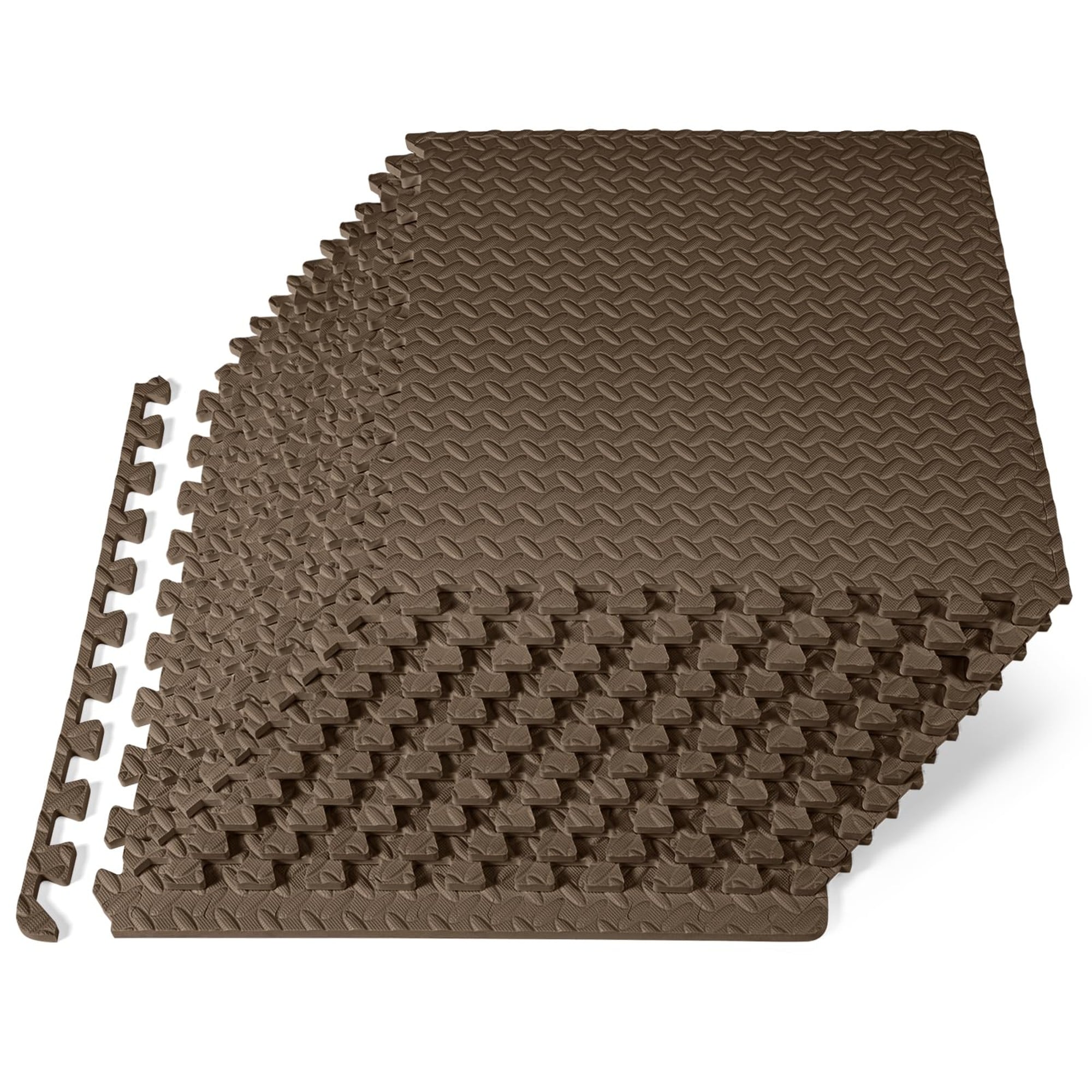 Wudkey 24x24x0.5 inch Exercise Puzzle Mat 12 Tiles Brown COVERS 48 SQ FT