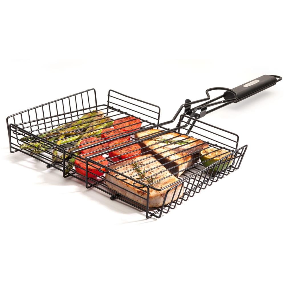 Griller's Choice Grill Basket - Large Non-Stick Commercial Skillet with Handle for Outdoor Grilling.
