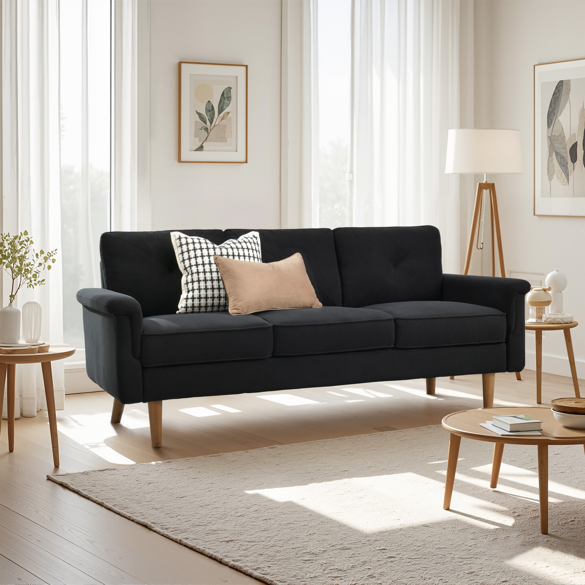 ALTRIGUS 6L-NOP550-AL 71.65-in Modern Black 3 -seater Sofa