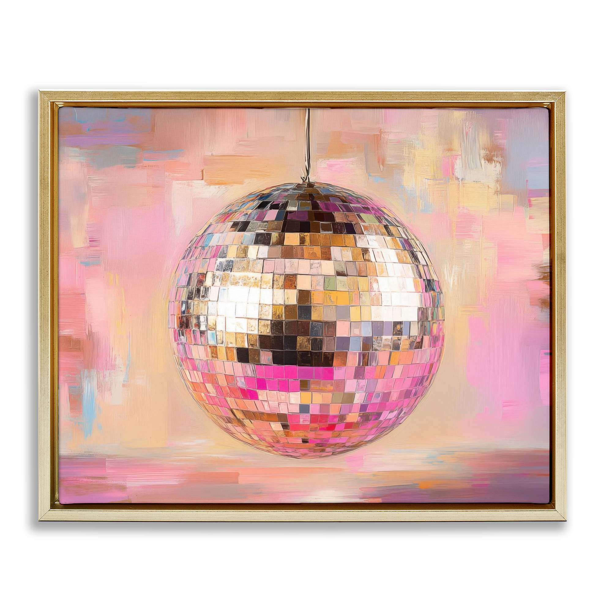 Stupell Industries BT-680-FFG-16X20 Mirrored Disco Ball Gold Framed Floater Canvas Wall Art By Nini Art 21 x 17