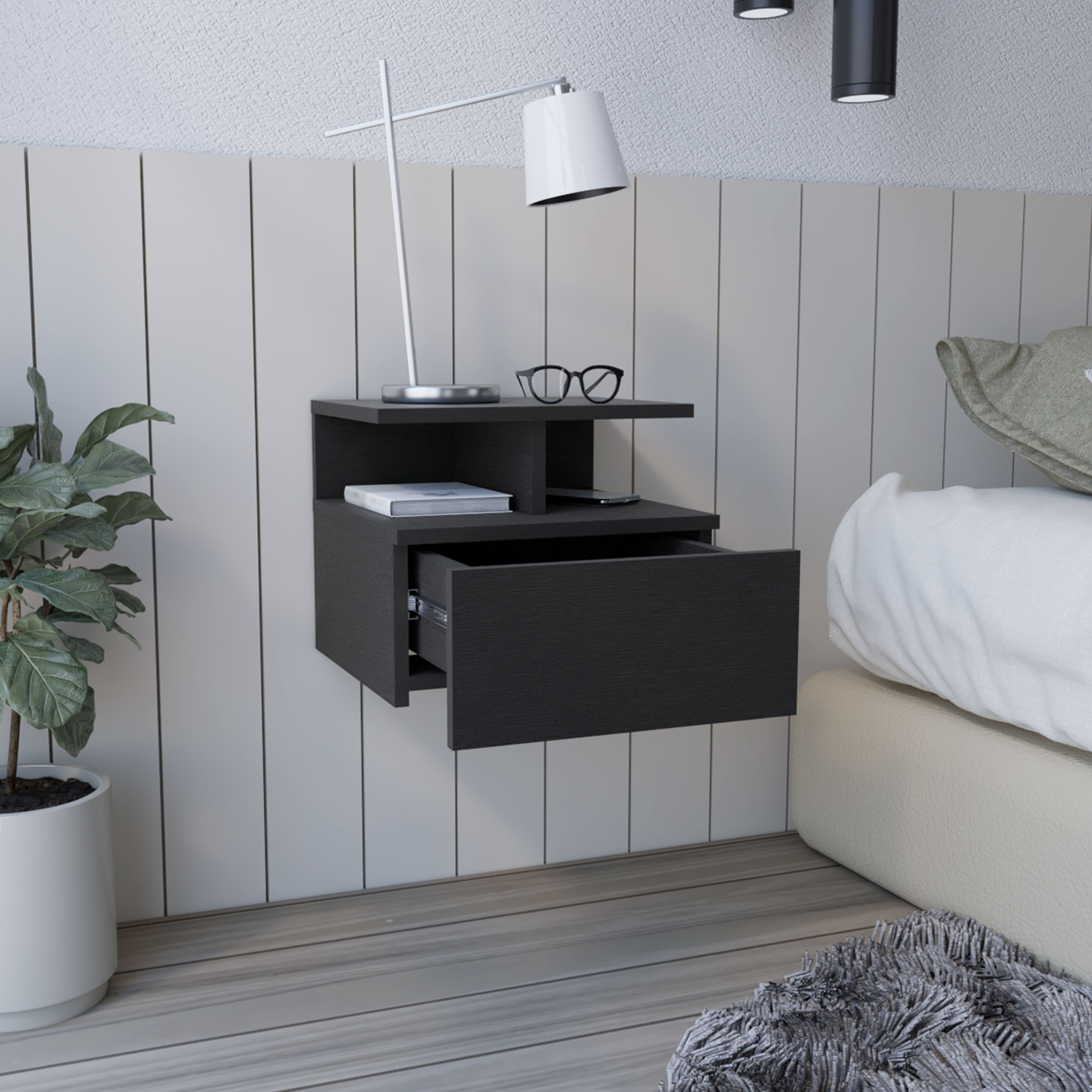 ZAKLOOP Adele Floating Nightstand End Table Side Table Drawer Open Top ...