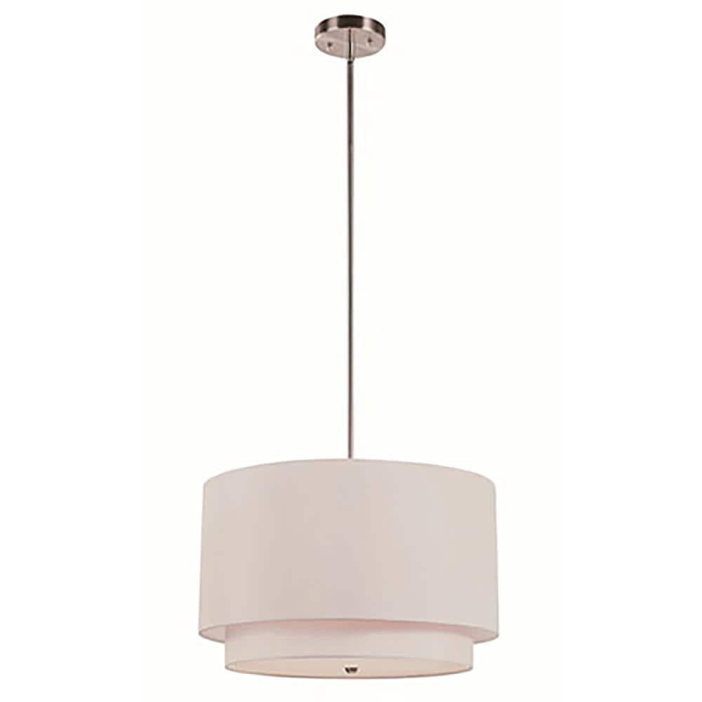 Lucid Lighting 18 in 3-Light Pendant, Ivory Double Cylindrical Shade ...