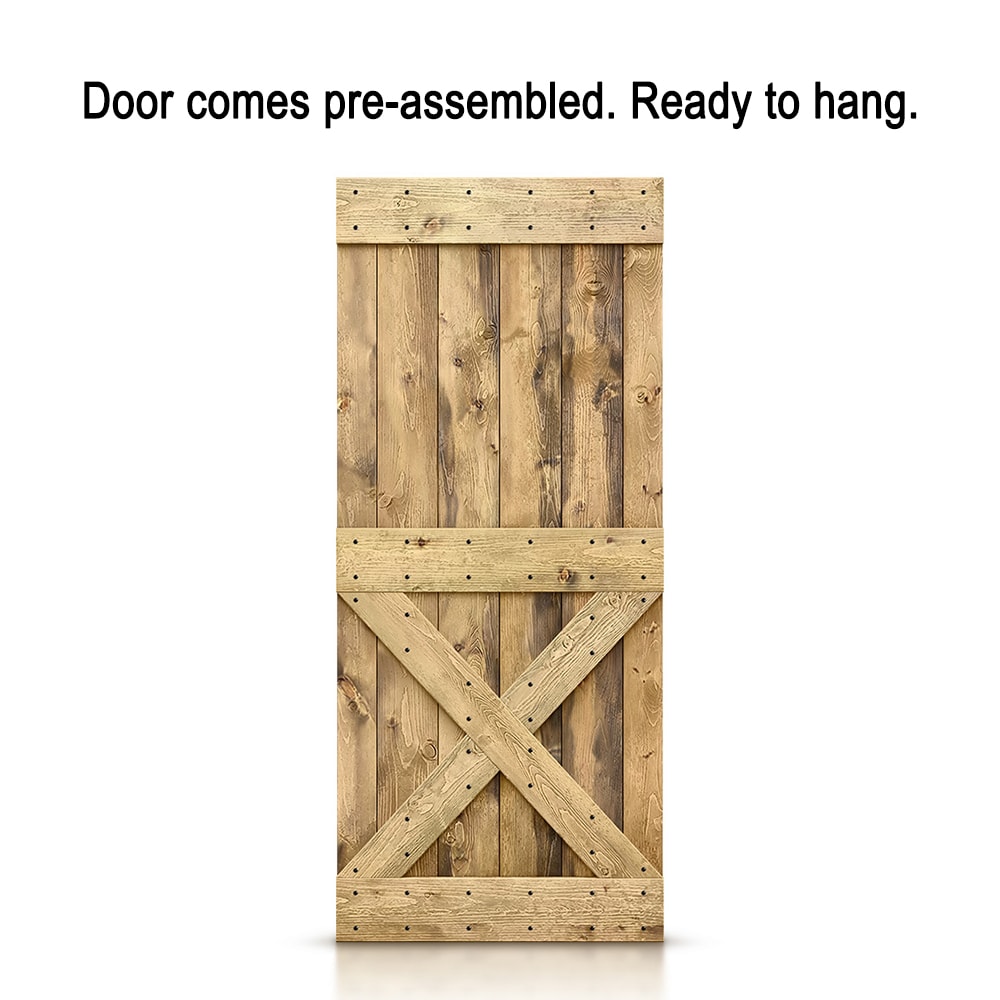 CALHOME 36-in x 84-in Weather Oak Pine Wood Single Barn Door (Hardware ...