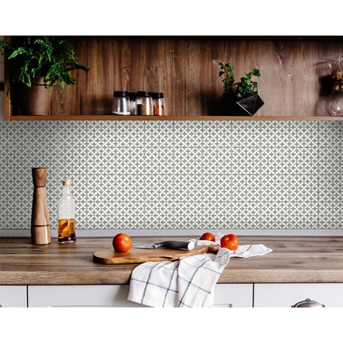 HomeRoots 4000400398 8.16-sq ft Sage Gray Vinyl Geometric Self-adhesive Peel and Stick Wallpaper