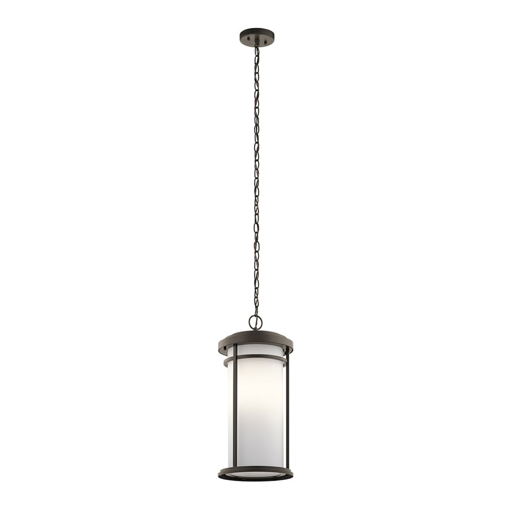 Kichler 49689OZ Toman 1 -Light Olde Bronze Transitional Etched glass Cylinder Medium Indoor/Outdoor Hanging Pendant light