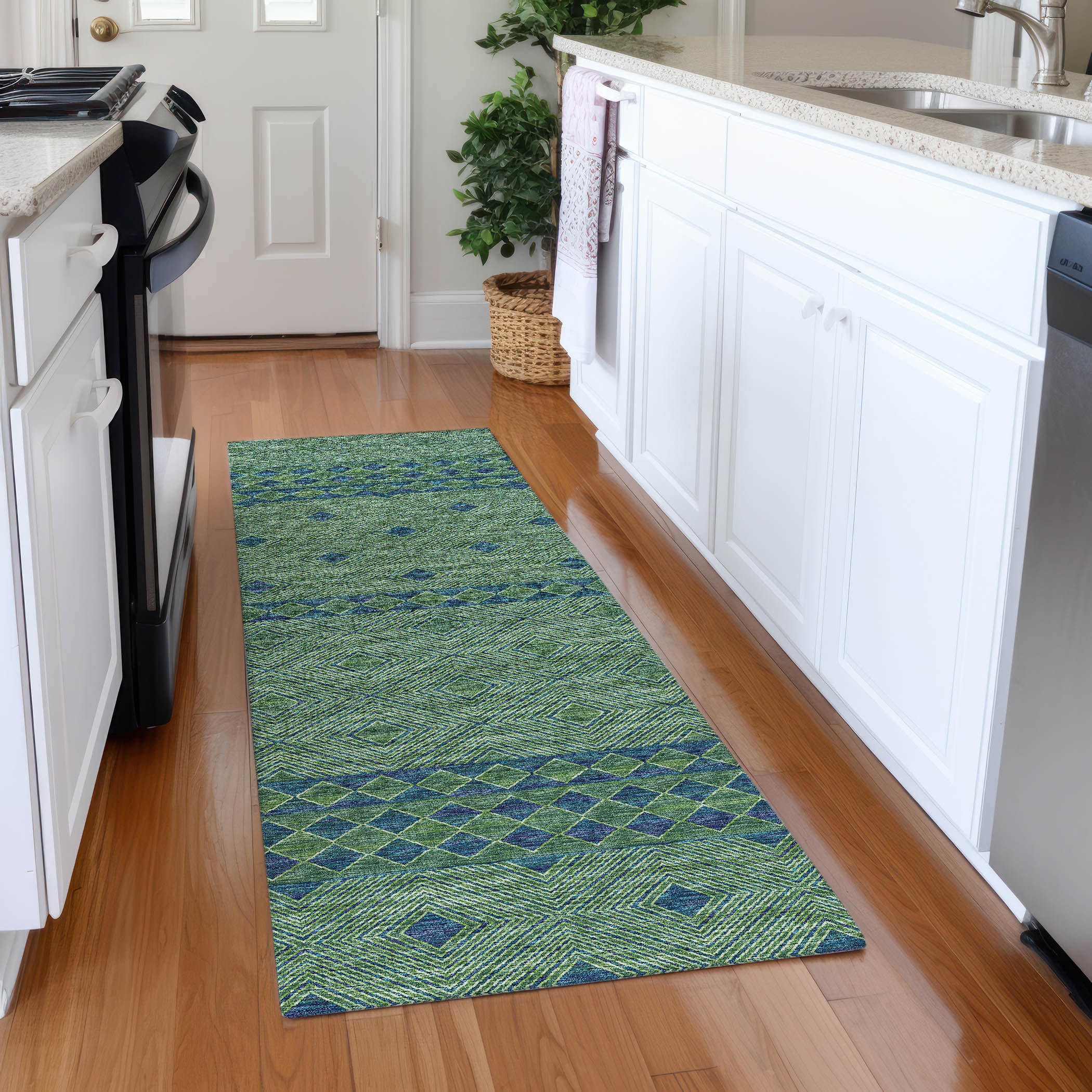 Addison Rugs AMF107GN2X8 Mayfield AMF107GN 2 x 7 (ft) Loomed Polyester Green Rectangular Indoor Abstract Machine washable Runner rug