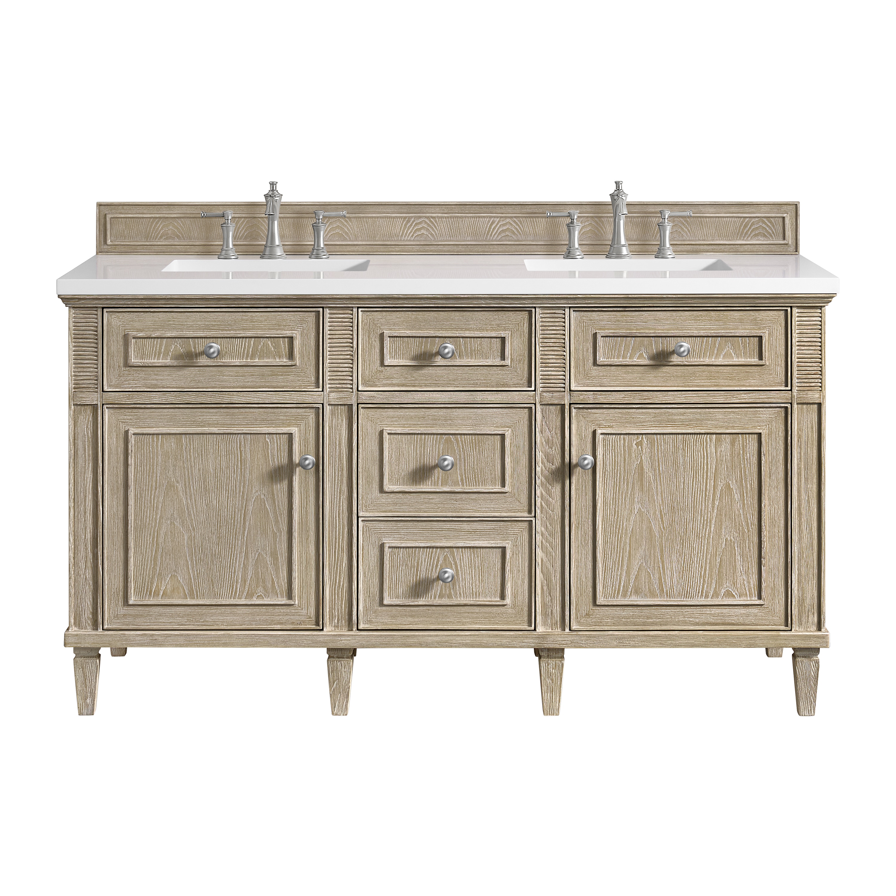 James Martin Vanities 424-V60D-WWO-3WZ Lorelai 60-in Whitewashed Oak Undermount Double Sink Bathroom Vanity with White Zeus Quartz Top