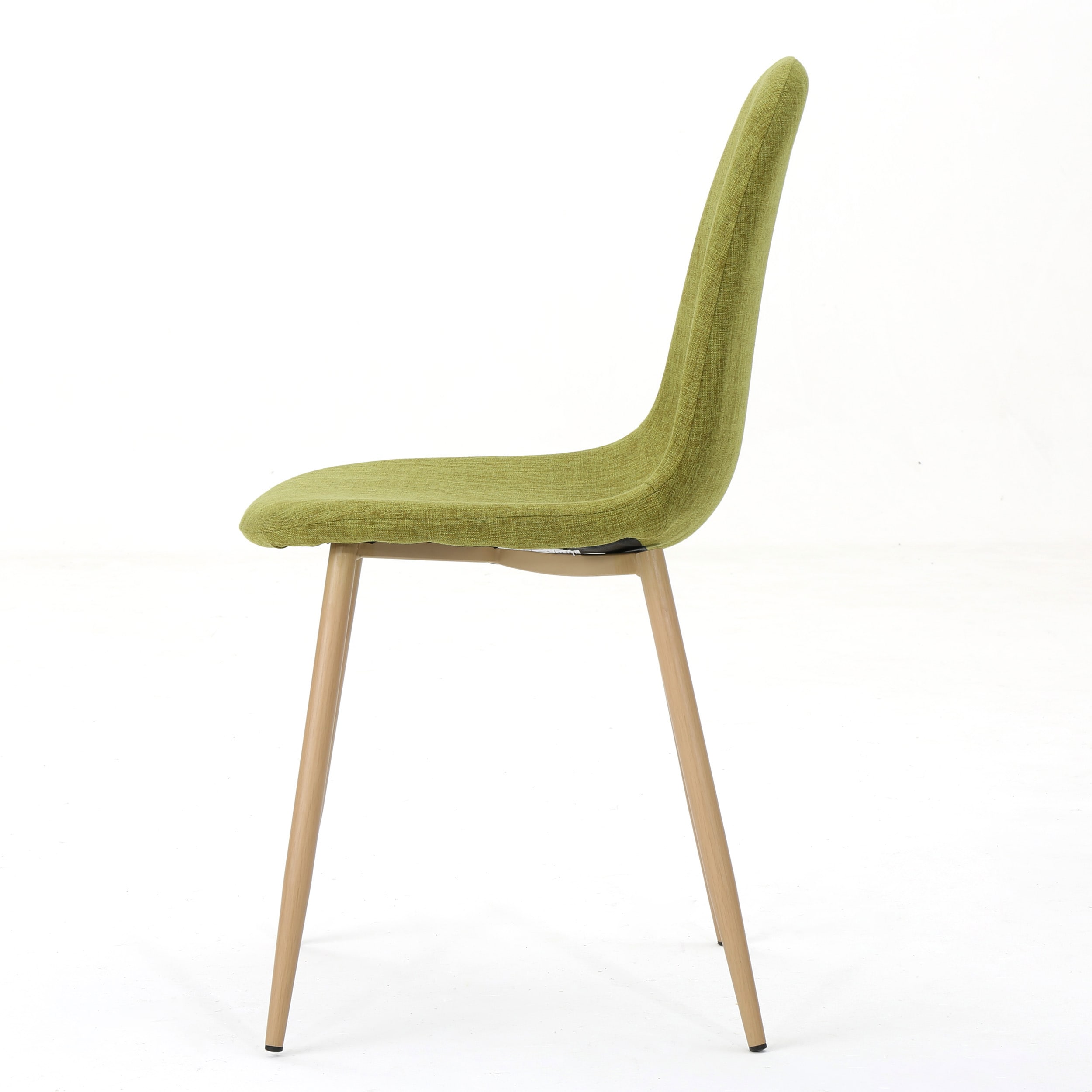 Set of 2 Green Upholstered Side Chairs with Light Brown Metal Legs