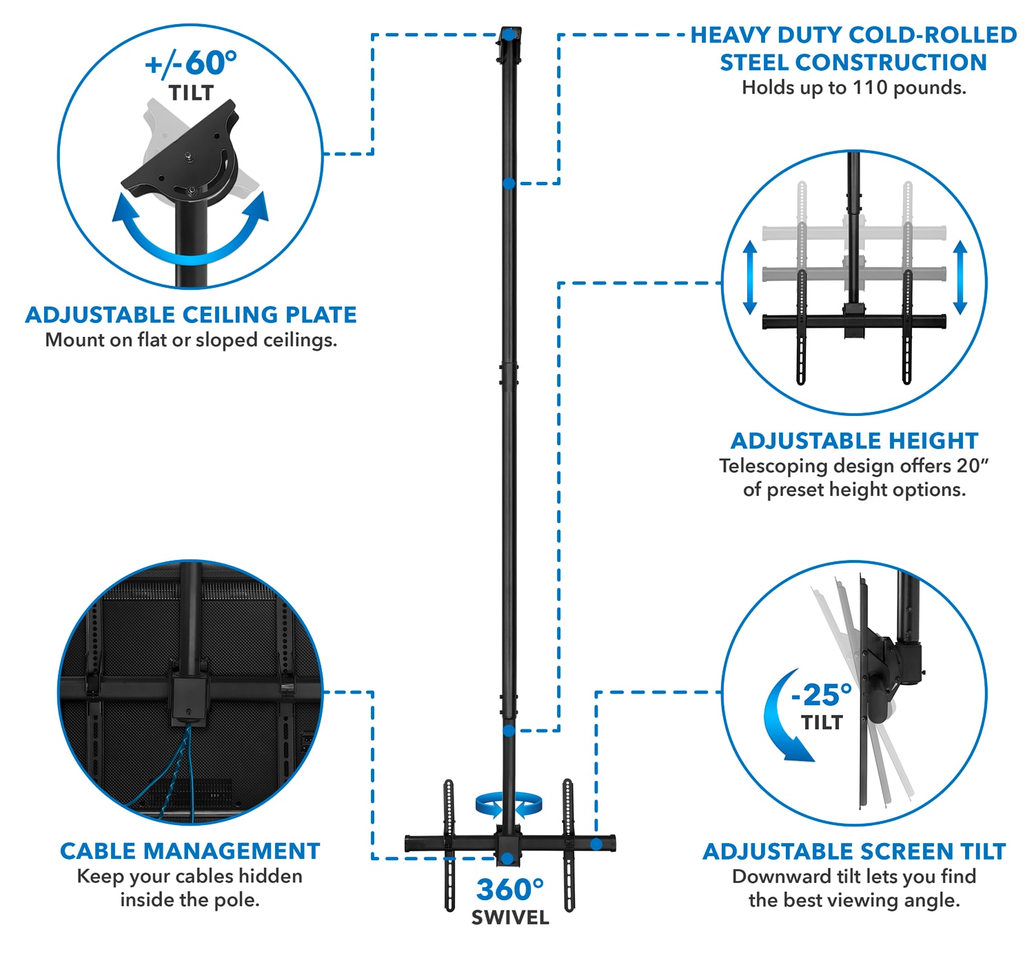 Mount-It! TV Mount Full Motion Indoor Ceiling Tv Mount Fits TVs up to 70-in (Hardware Included) MI-509XL Sansujyuku sansujyuku.com