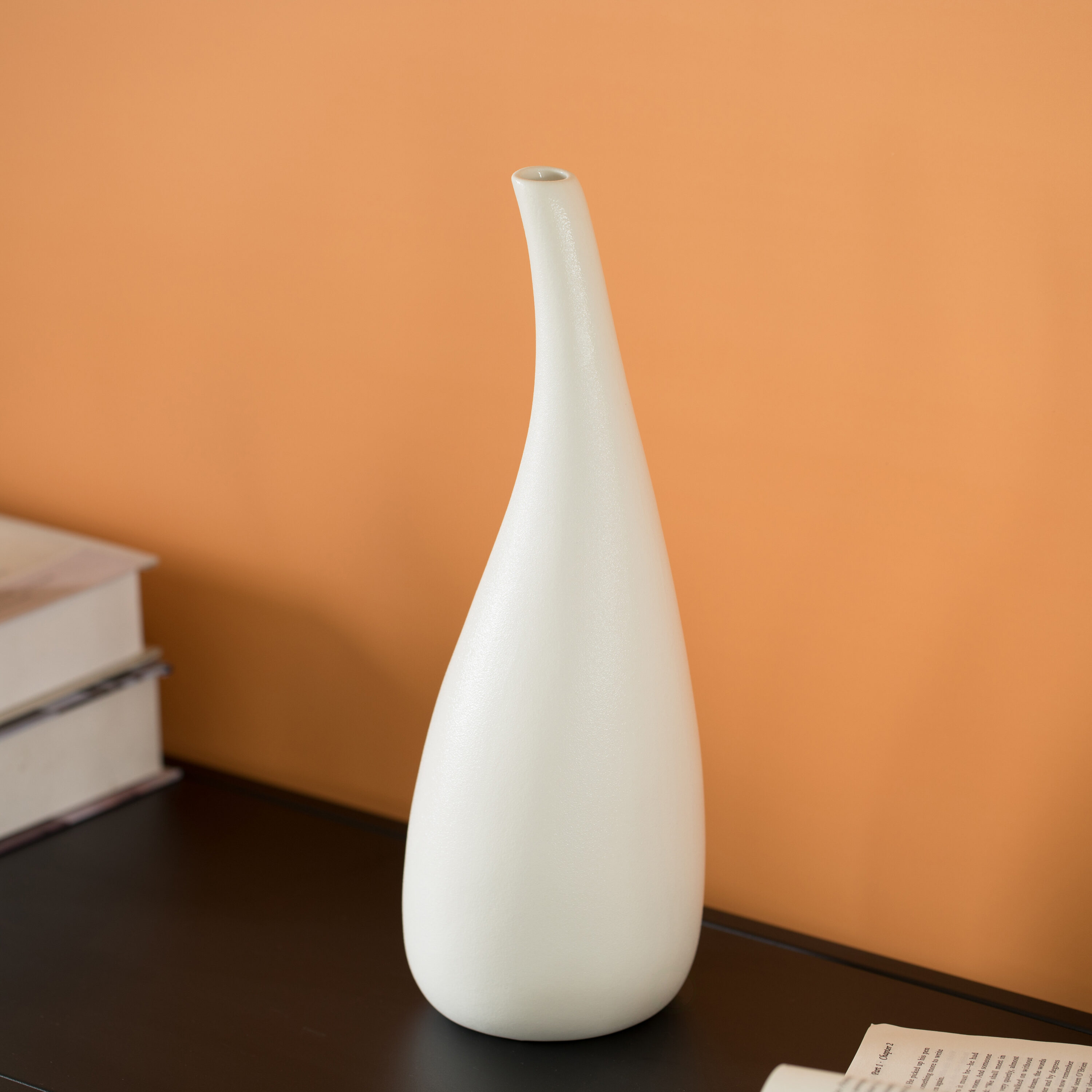 White Teardrop Shaped Ceramic Table Vase, 12.5 Inch