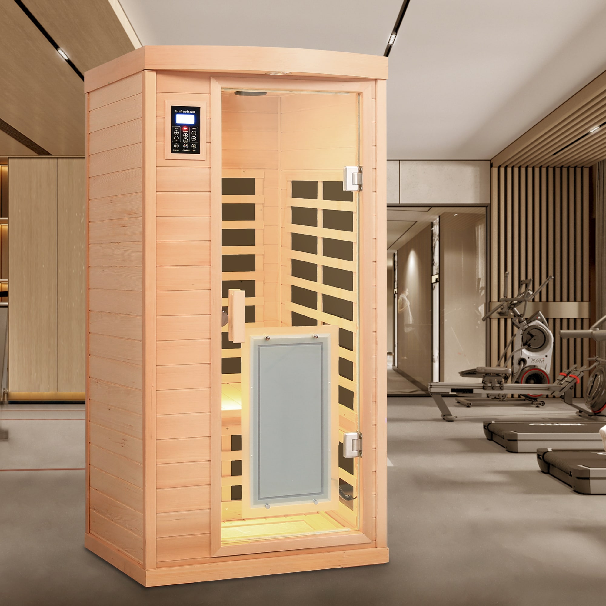 LOVMOR  1 Person Hemlock Far Infrared Sauna Indoor Low EMF Glass Door LED Control For Home Use