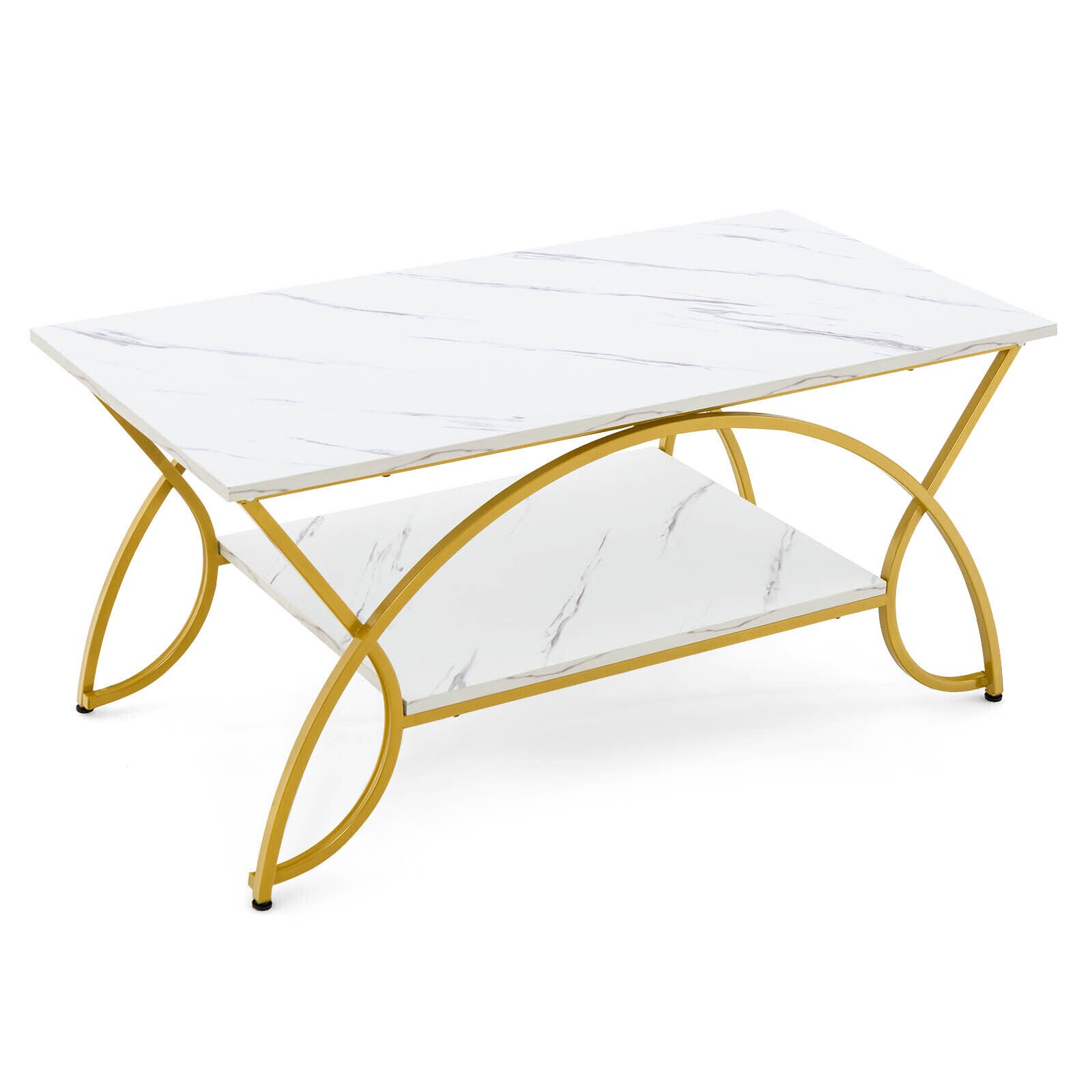 LIVIZA OVG10267WH White Faux marble Modern Coffee Table with Storage
