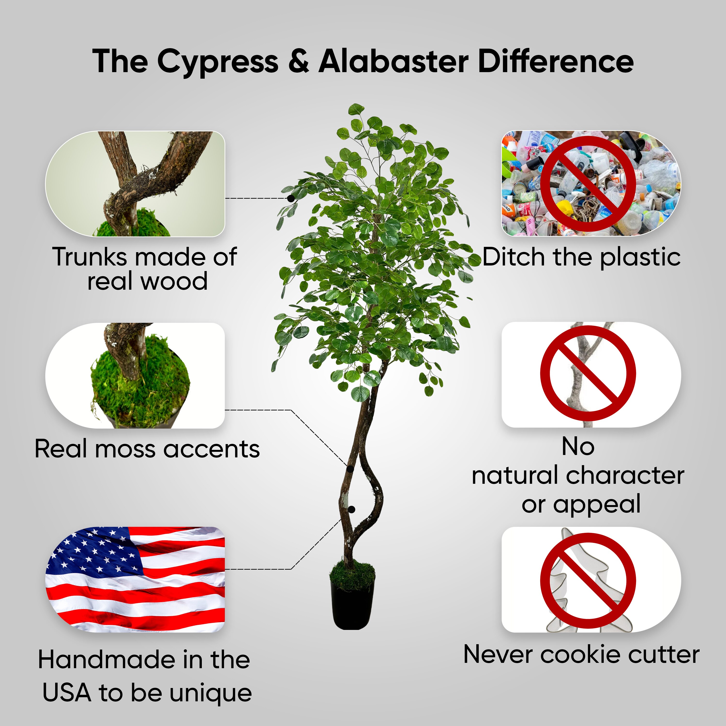 Cypress and Alabaster Handmade 5ft Artificial Ficus Tree with Real Wood ...