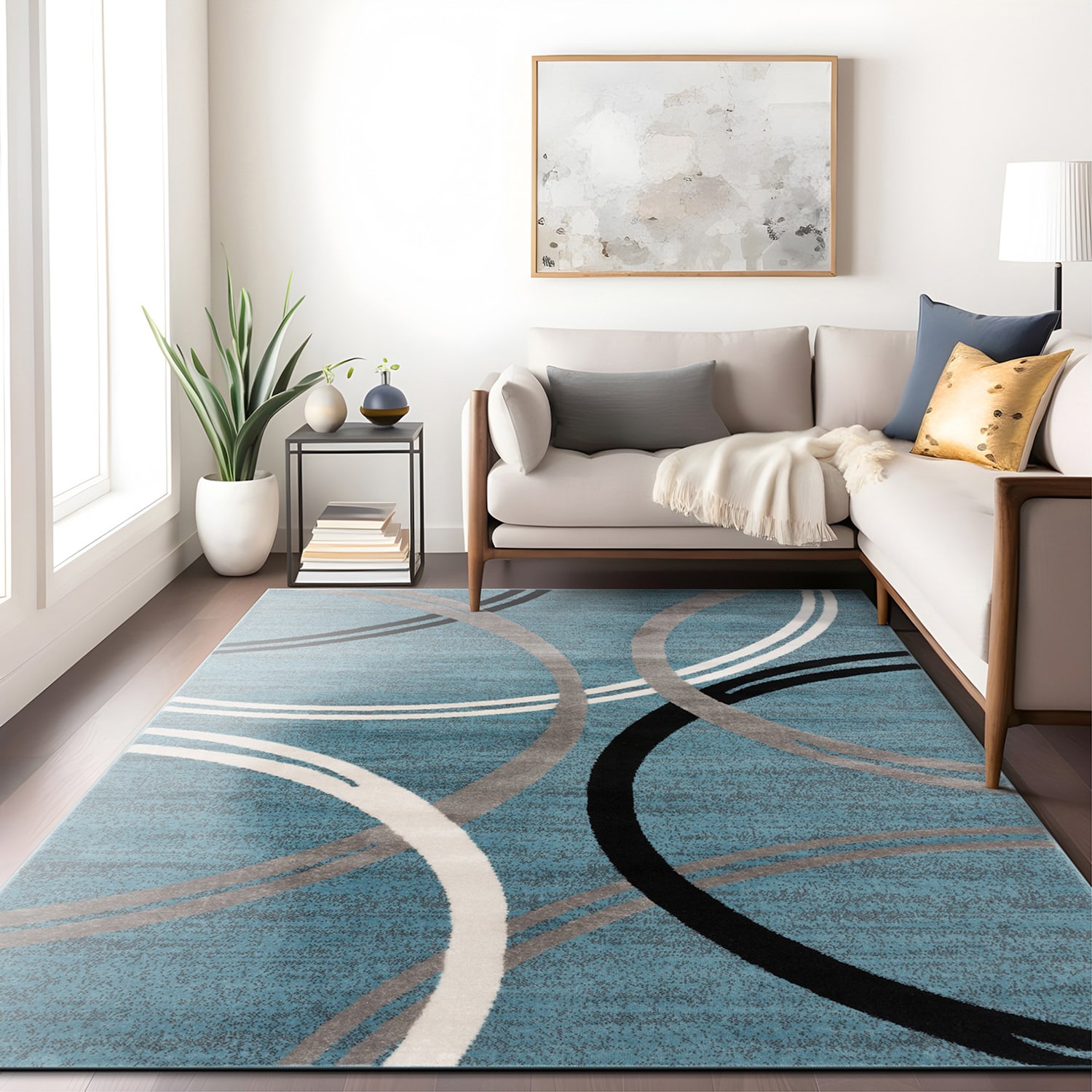 World Rug Gallery Princeton 5 X 7 (ft) Blue Indoor Abstract Mid-century ...