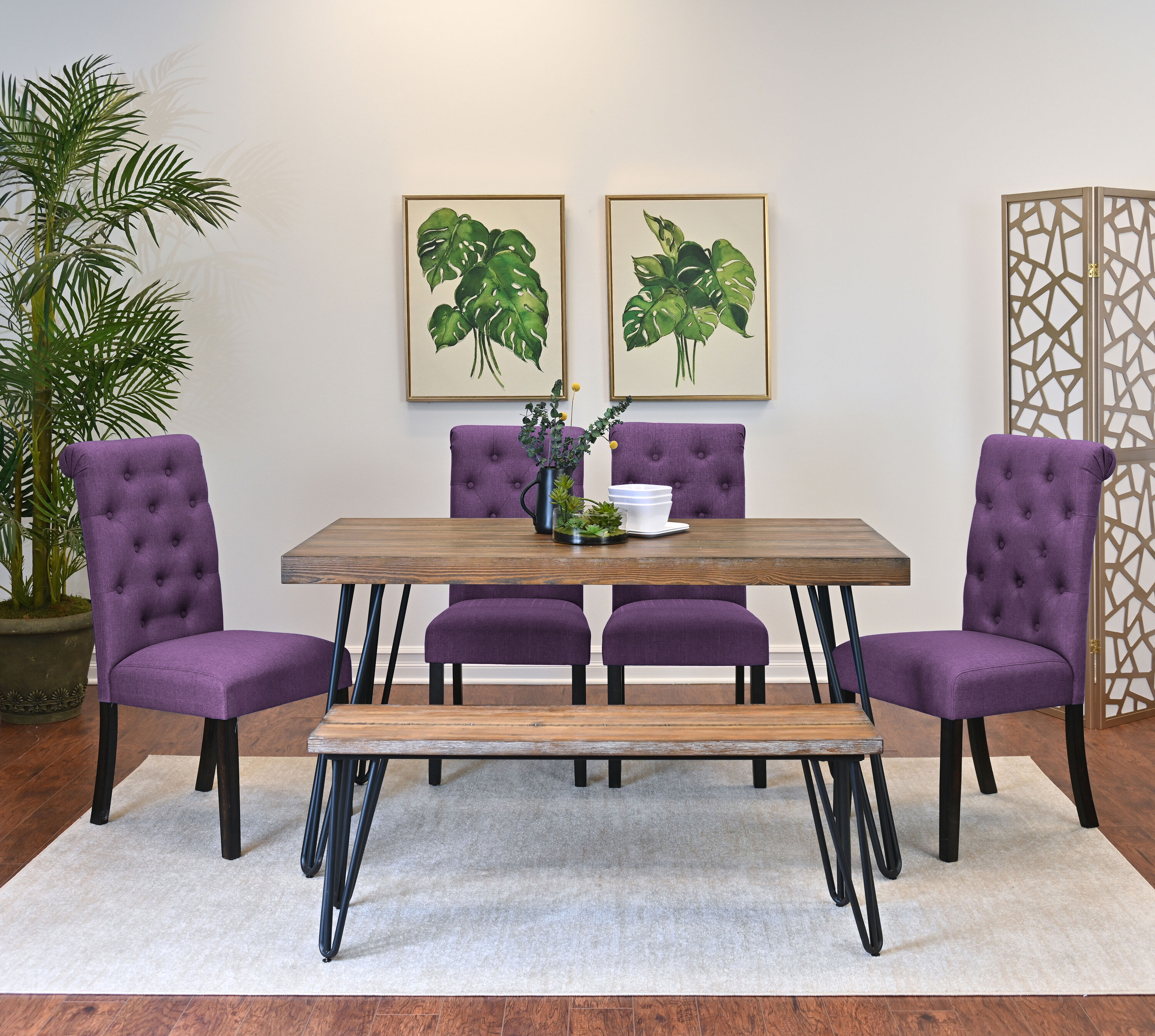 Roundhill Furniture T8741-C361PLX2-CB874 Ashford Purple Casual Dining Room Set with Rectangular Table ( Seats 6 )