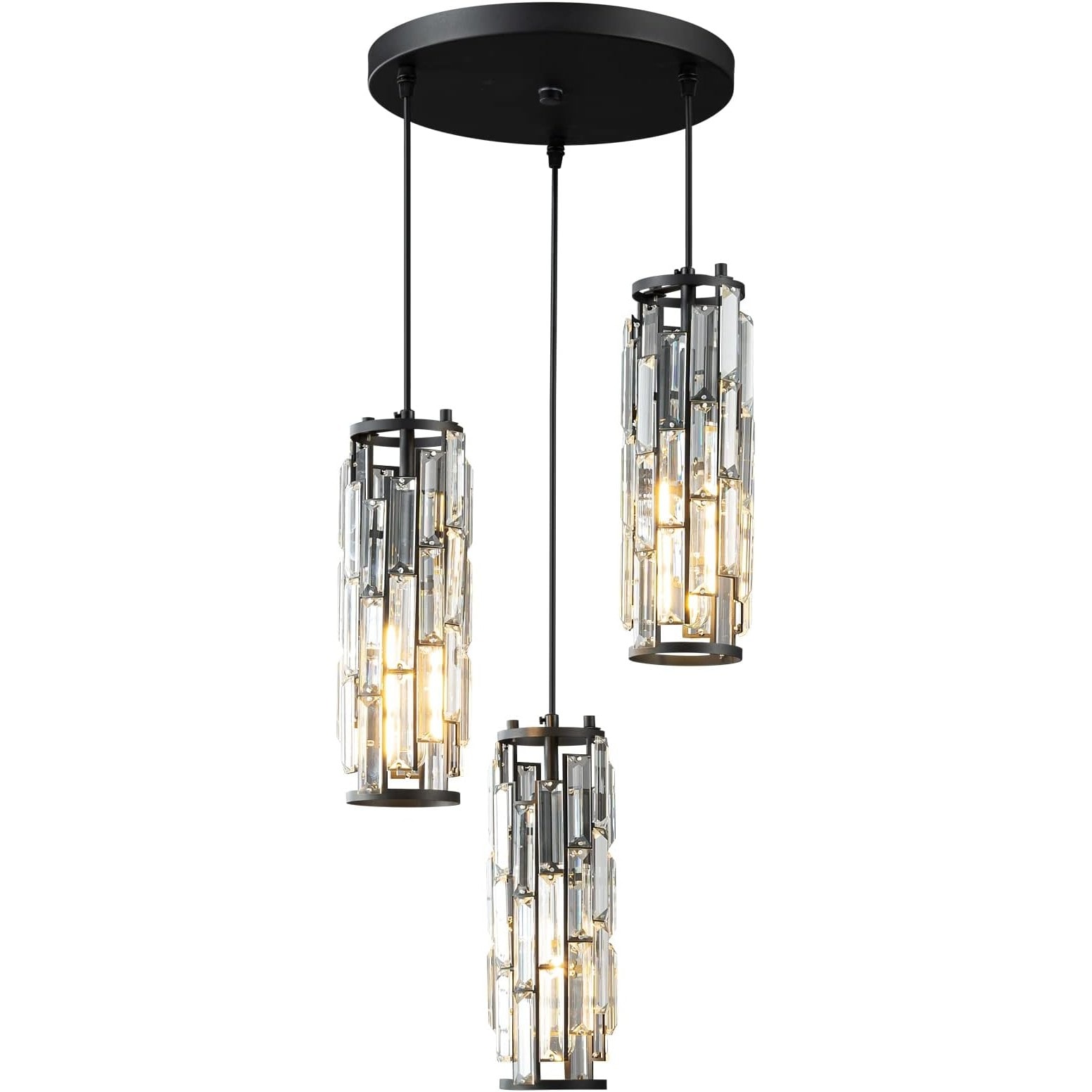 Slagawa  Black Mini Crystal Chandelier 3 Light Adjustable Pendant Lighting for Kitchen Island Dining Room Bedroom