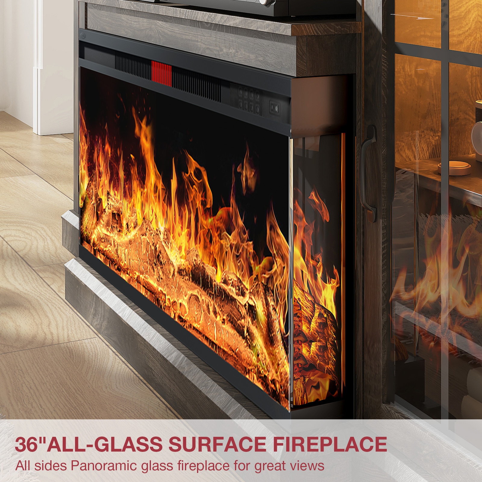 AOXUN 70-in W Gray TV Stand with LED Electric Fireplace