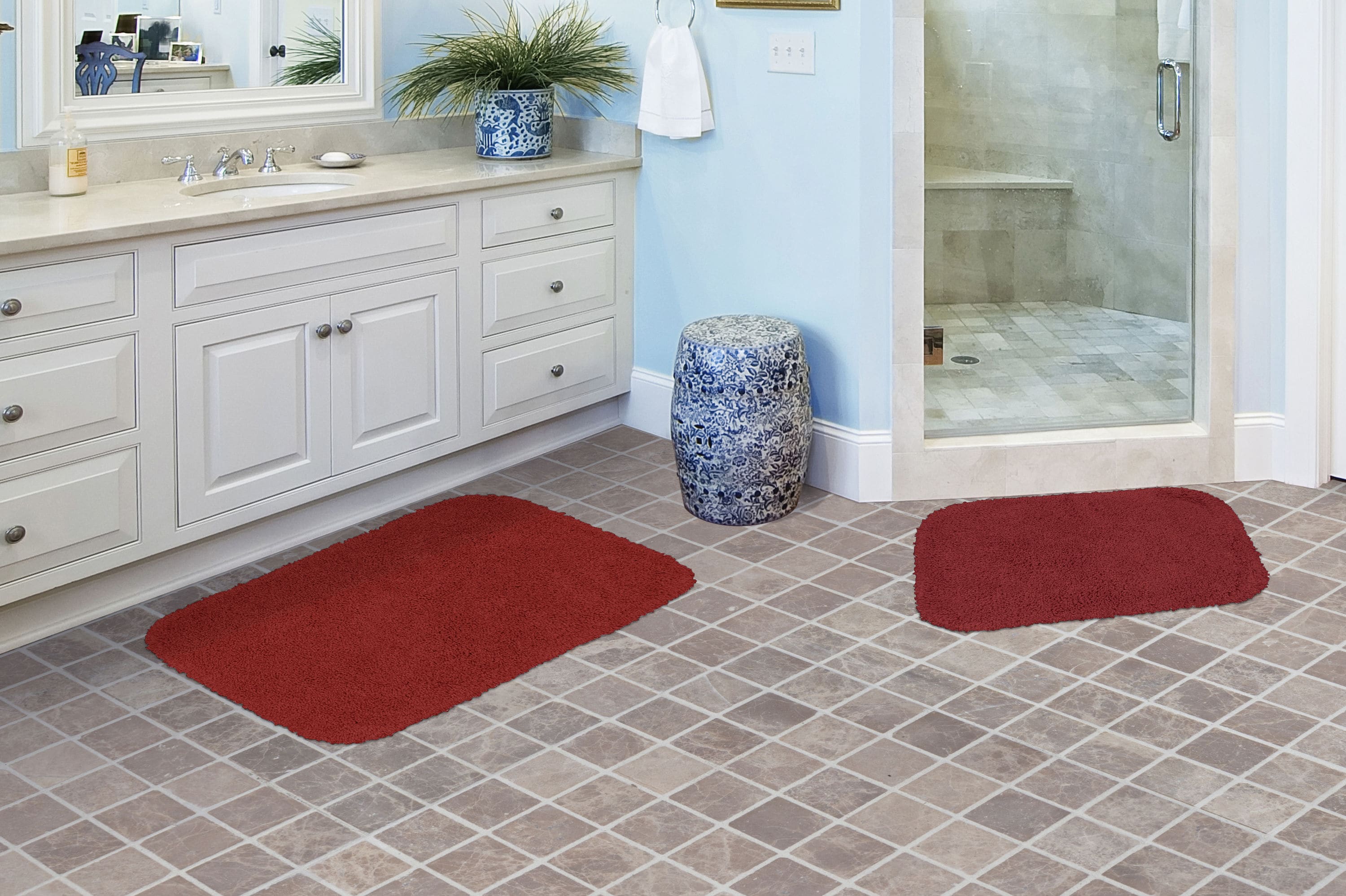 Red Bathroom Rugs Sets 2 Piece, Non Slip Bath Rugs for Bathroom Decor,  Water Absorbent Machine Washable Quick Dry Soft Bathroom Floor Mat, FANSIN  Chenille Wine Red Bath Mat for Tub 