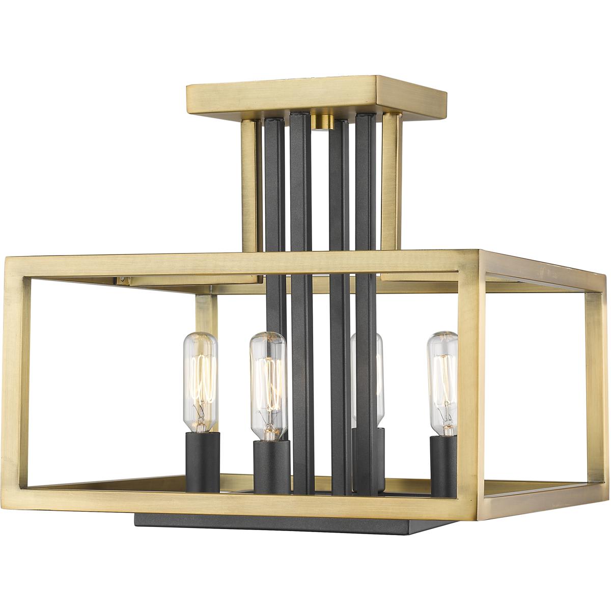 Z-Lite - Quadra 12-in Olde Brass + Bronze Indoor 1 -Light Semi-flush Mount Light