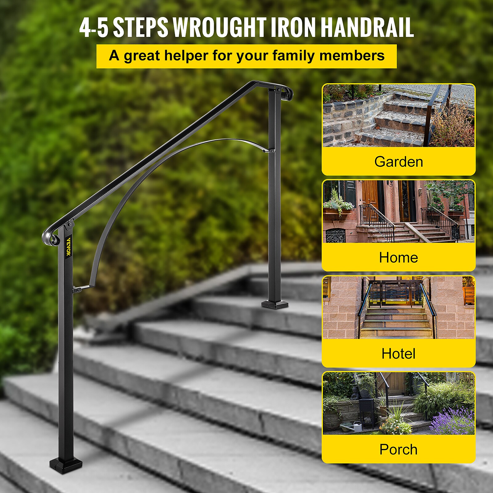 VEVOR 4-5 Steps Wrought Iron Handrail 56-in x 38.5-in Wrought Iron ...