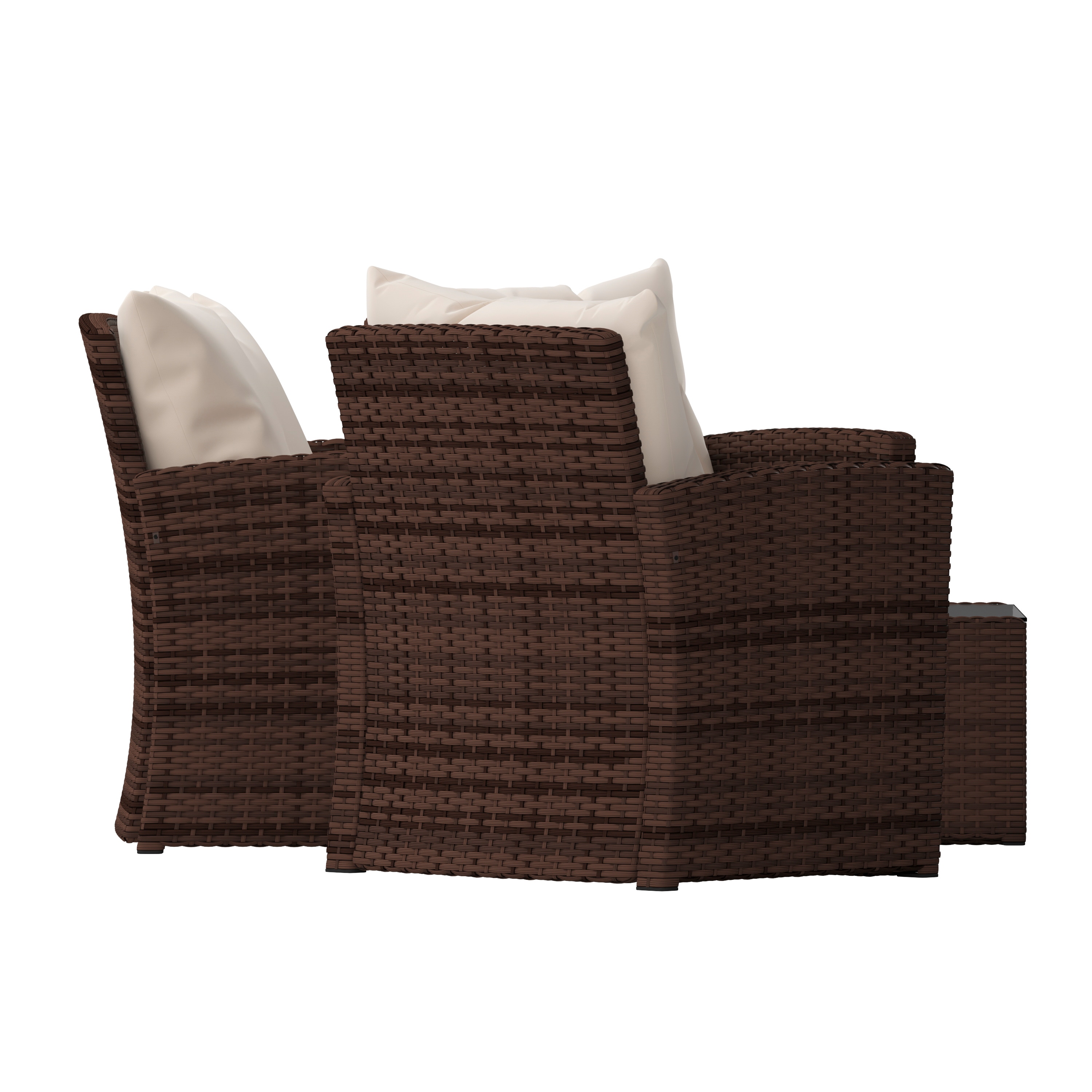Brown and Beige 4-Piece Rattan Patio Set with Cushions