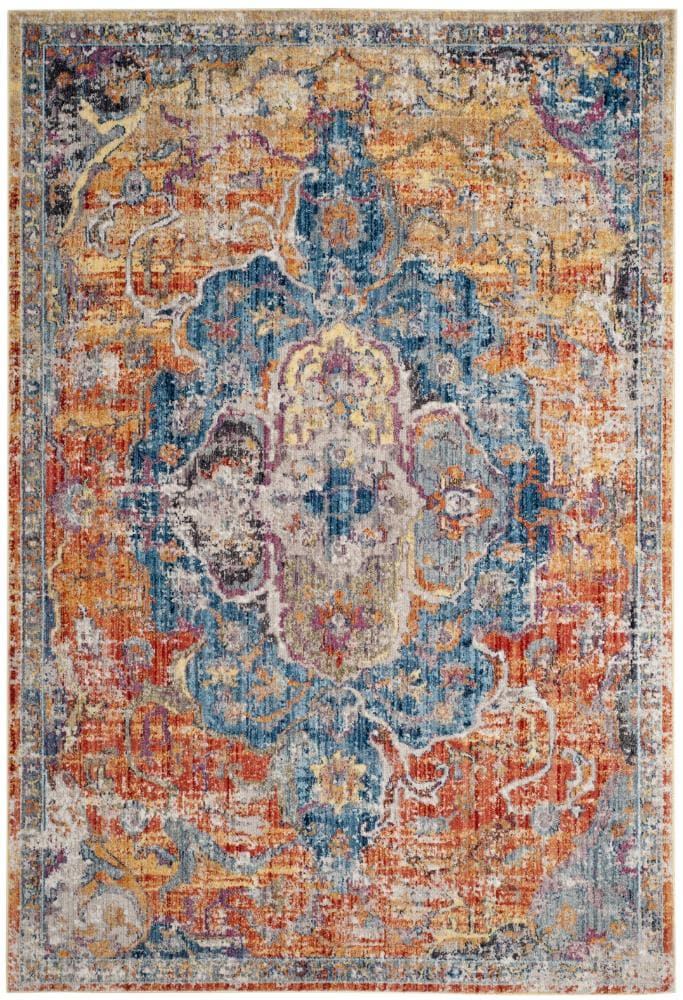 Safavieh BTL350S-8 Bristol Samarkand 8 x 10 (ft) Loomed Polyester Blue/Orange Rectangular Indoor Distressed/Overdyed Vintage Area rug