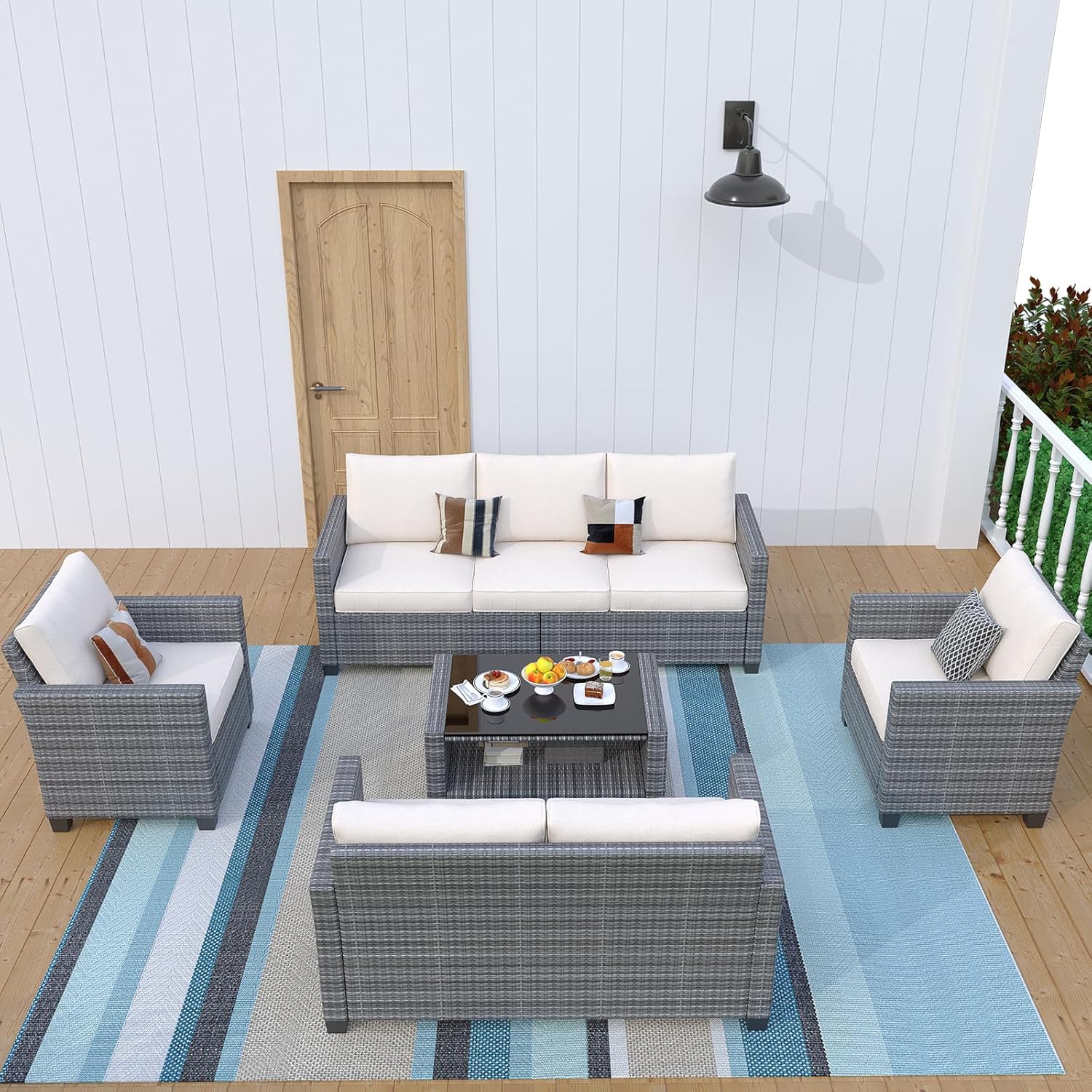 Qeetex LHF-DYQ-PHO-12OC7BEN GAOMON 5-Piece Patio Furniture Sofa Set Outdoor Sectional Couch with Storage Table No-Slip Cushions Wicker Rattan Patio Conversation Set Grey