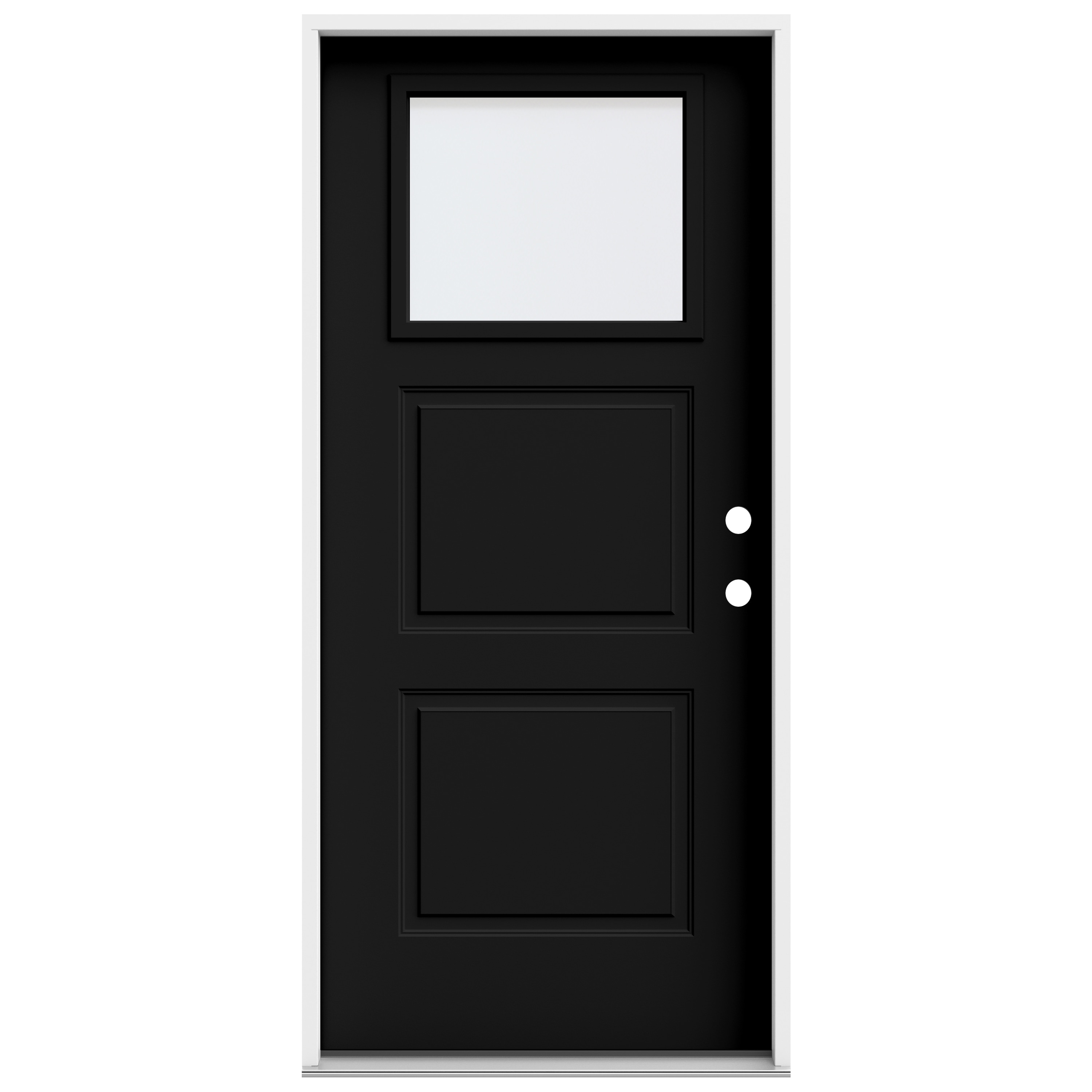 JELD-WEN LOWOLJW250000005 36-in x 80-in x 4-9/16-in Steel 1/4 lite Left-hand inswing Black Painted Prehung Front Door Insulating core