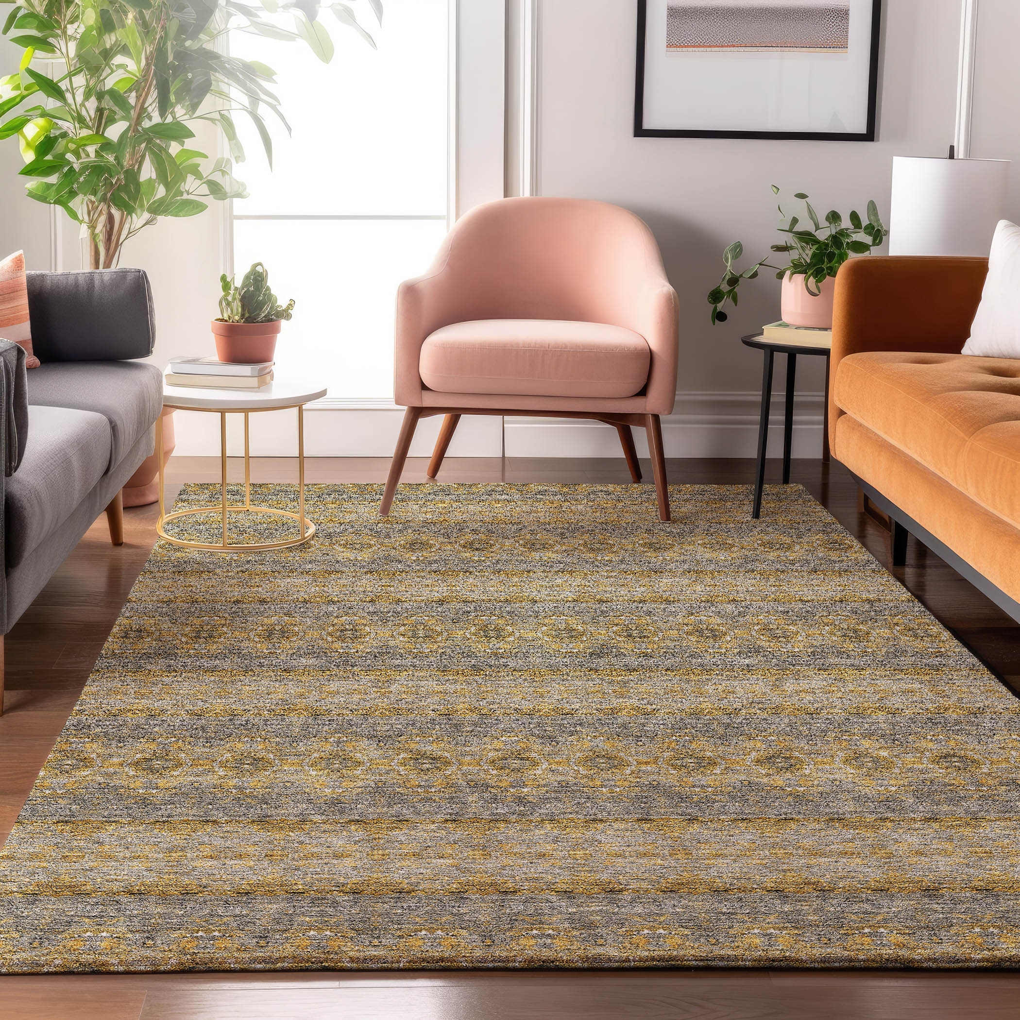 Addison Rugs AMF615GO30X46 Mayfield AMF615GO 2 x 3 (ft) Loomed Polyester Gold Rectangular Indoor Geometric Machine washable Area rug
